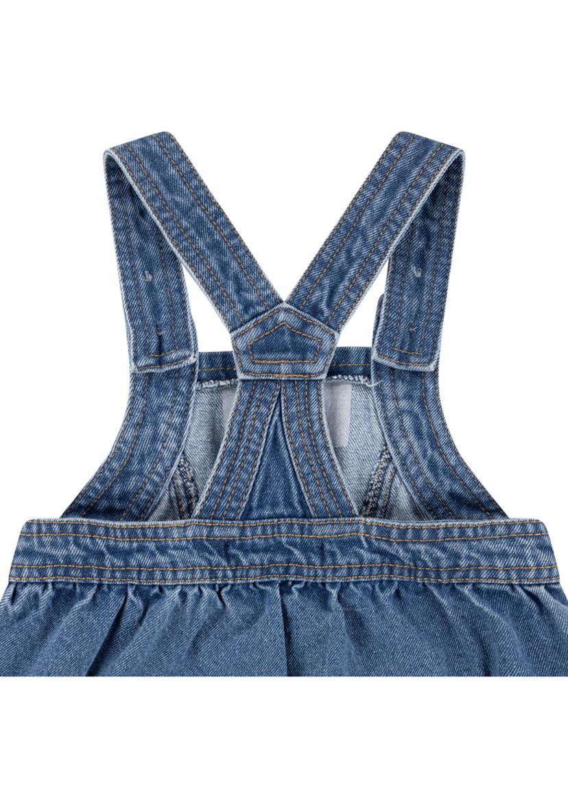 Baby Girls Printed Pinafore Bodysuit and Denim Skirtall Set