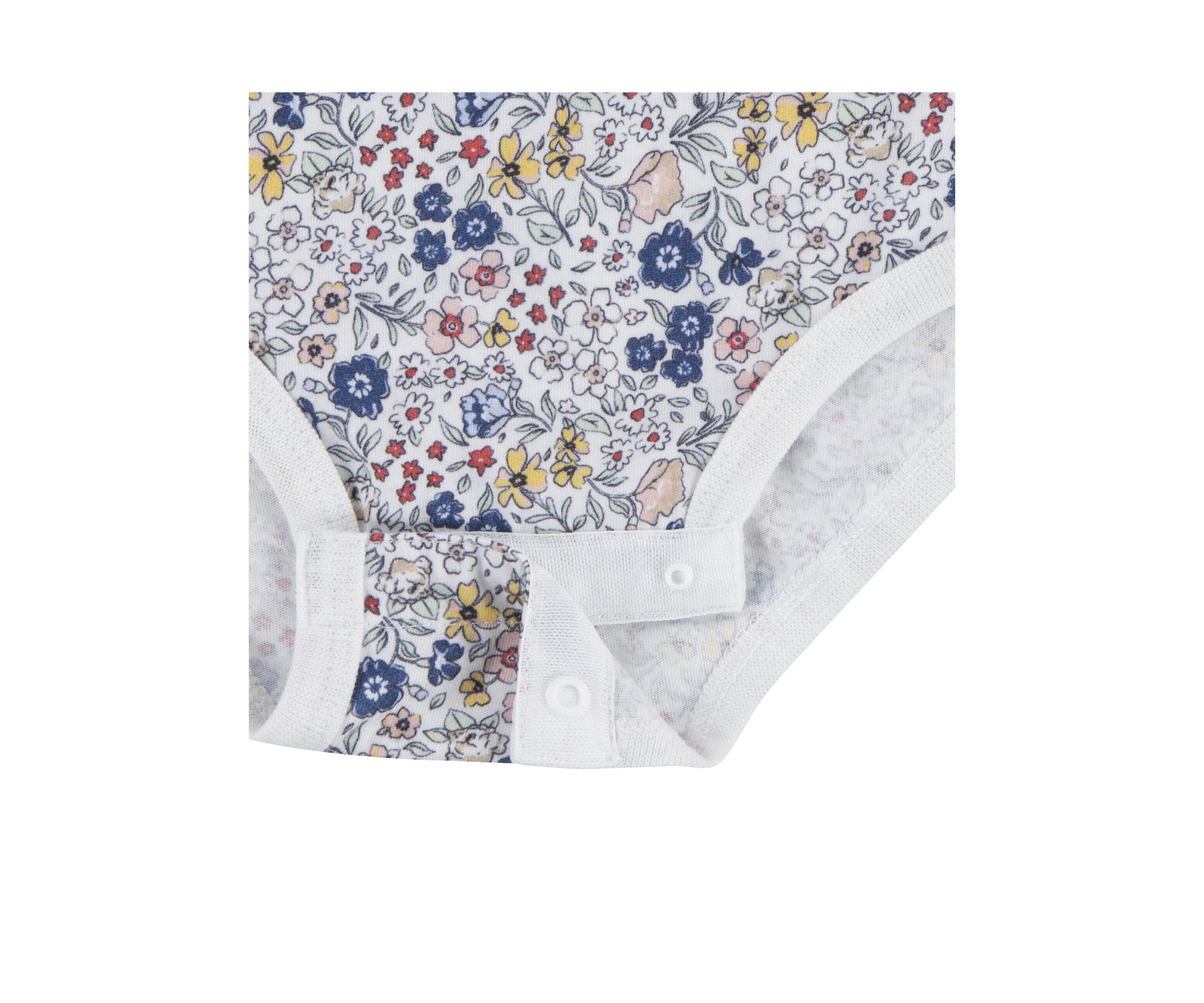 Baby Girls Rolled Cuff Shortall and Printed Bodysuit Set