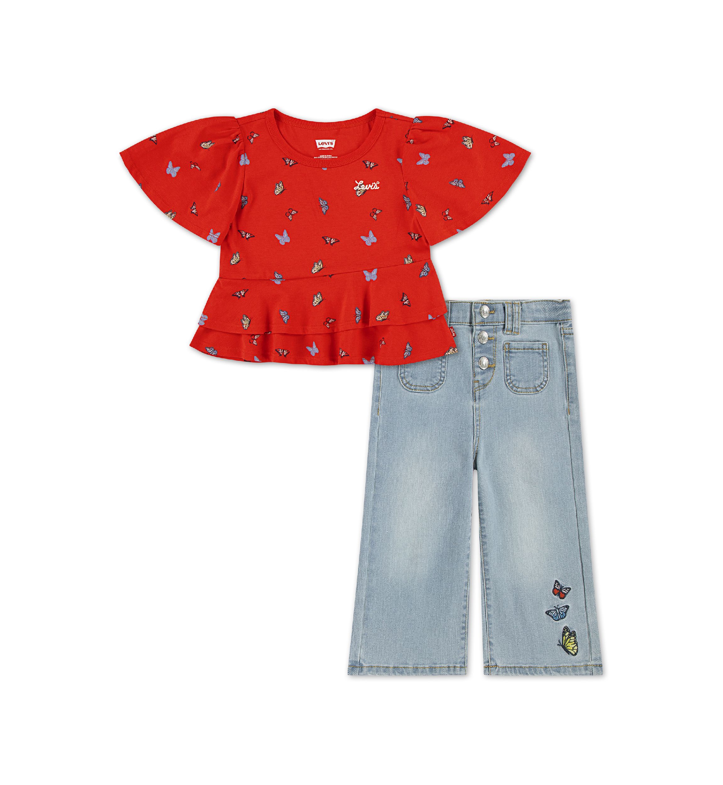 Baby Girls Printed Peplum Top and Jeans Set