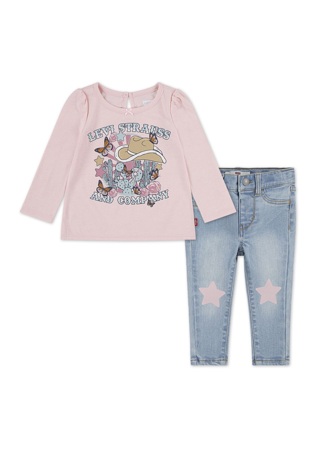 Baby Girls Graphic Top and Star Knee Jeans Set