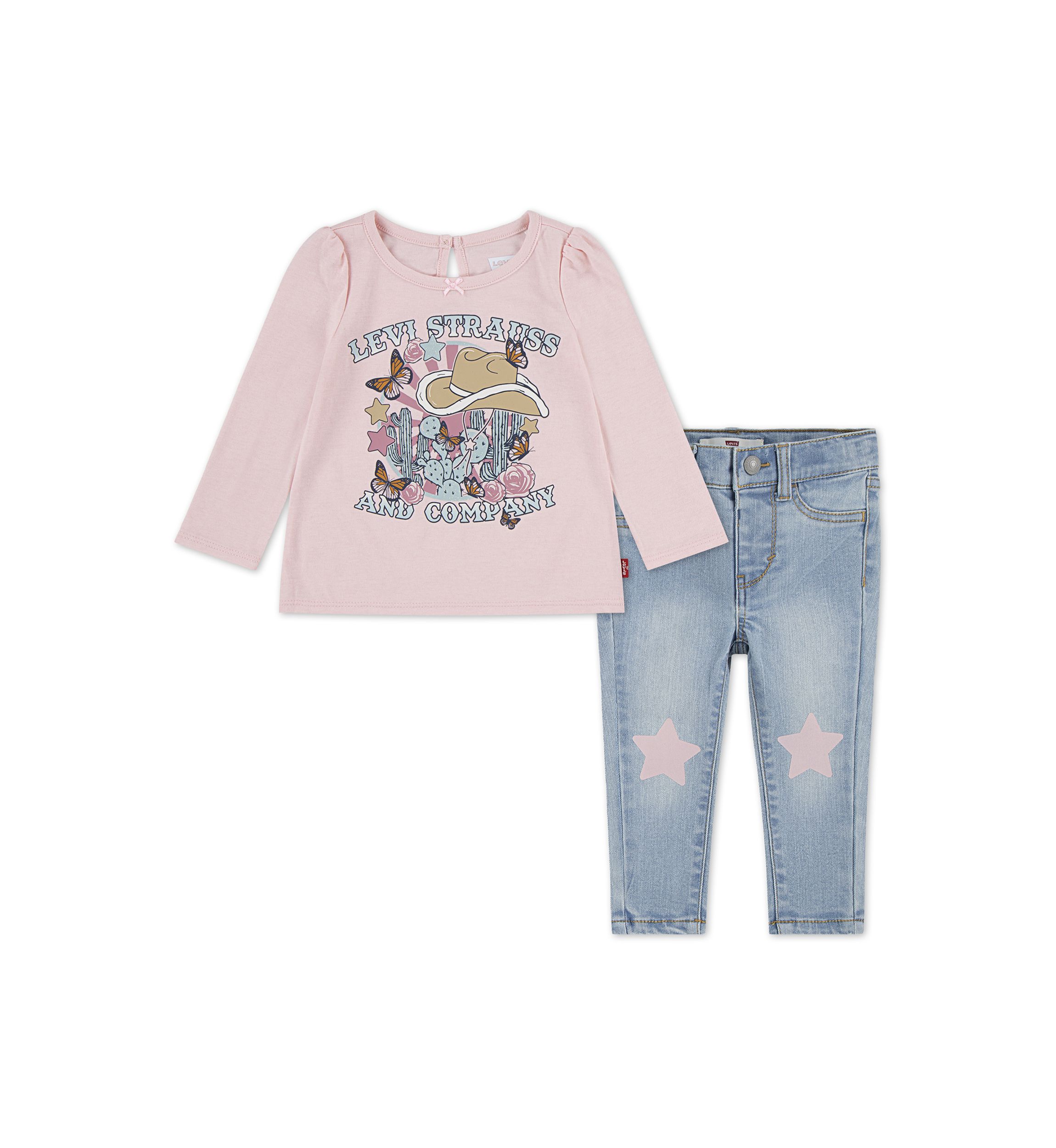 Baby Girls Graphic Top and Star Knee Jeans Set