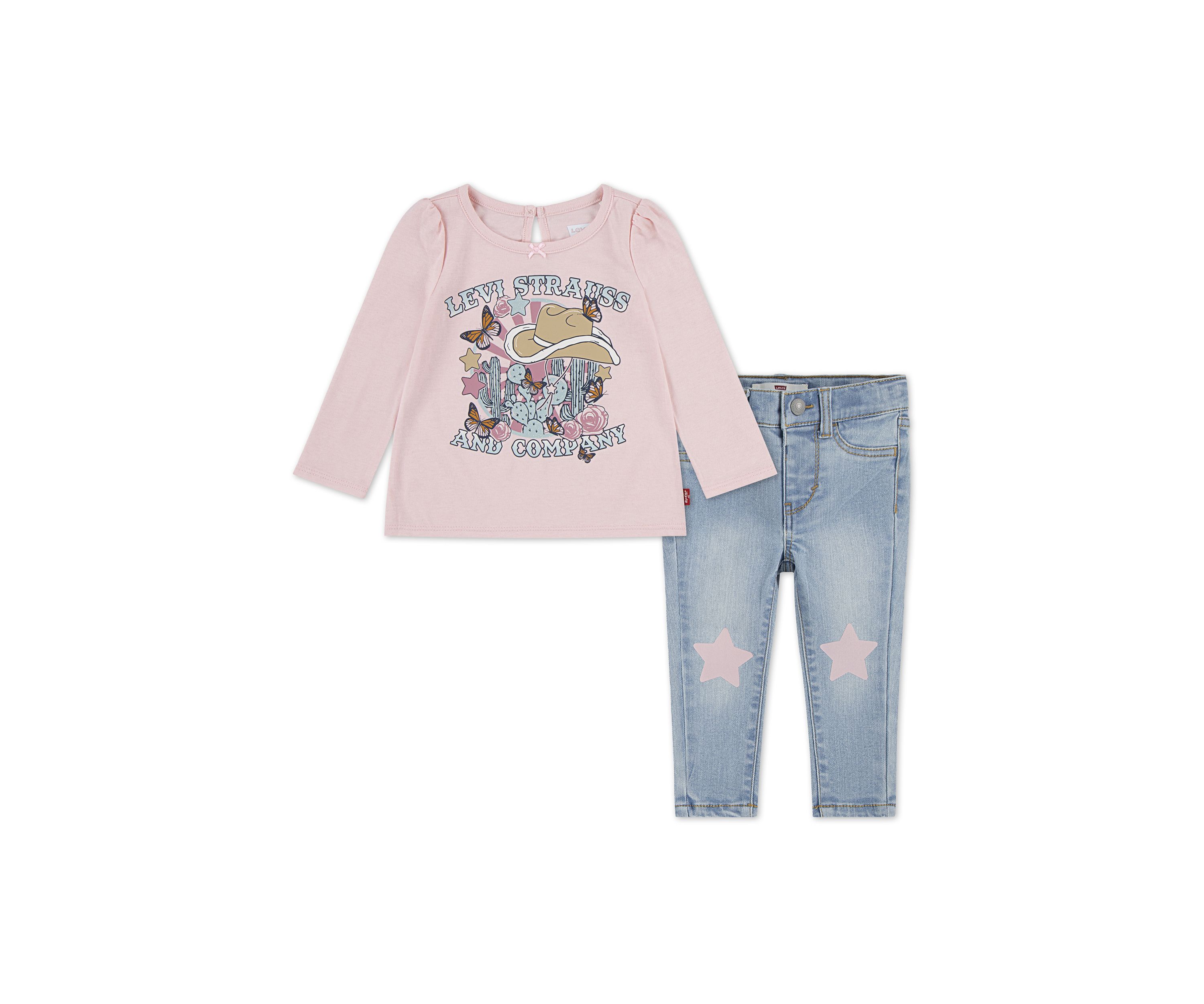 Baby Girls Graphic Top and Star Knee Jeans Set