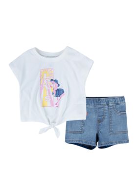 Levi's® Toddler Girls Tie Front Flamingo Graphic T-Shirt and Elastic Shorts  Set | belk