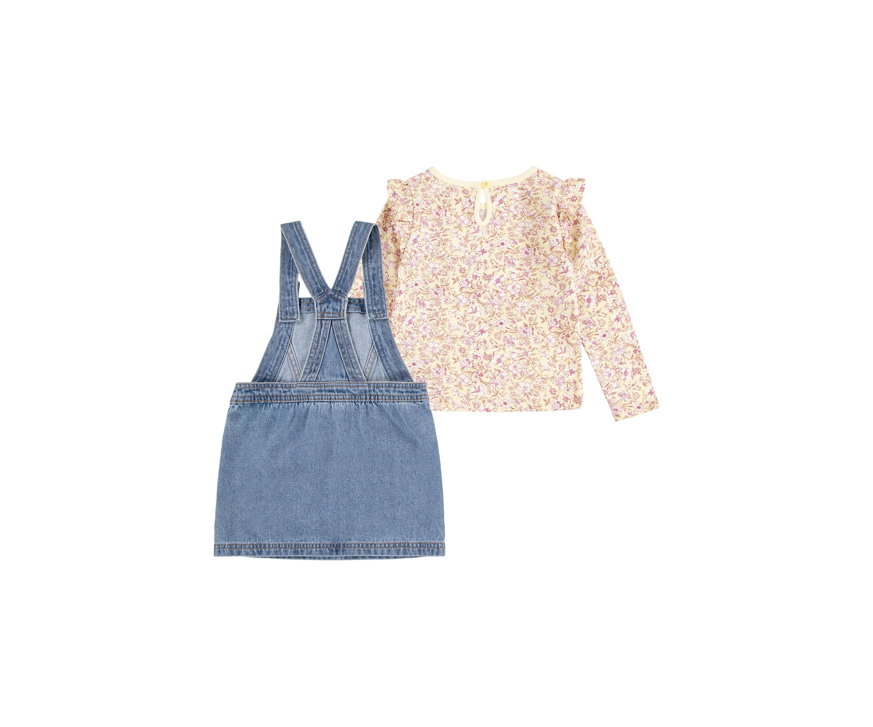 Toddler Girls Printed Pinafore Top and Denim Dress Set