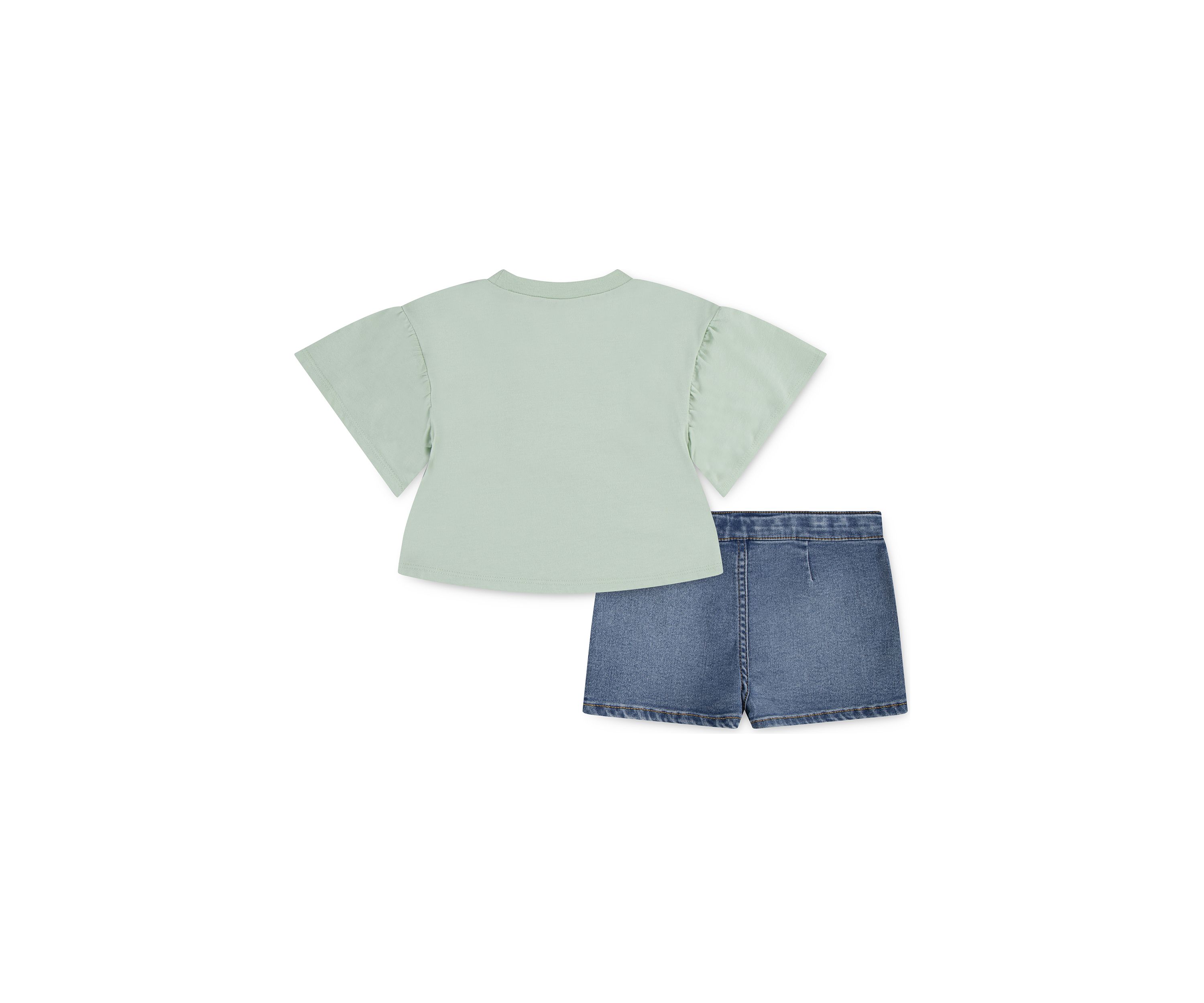 Toddler Girls Graphic Flutter Sleeve T-Shirt and Denim Shorts Set