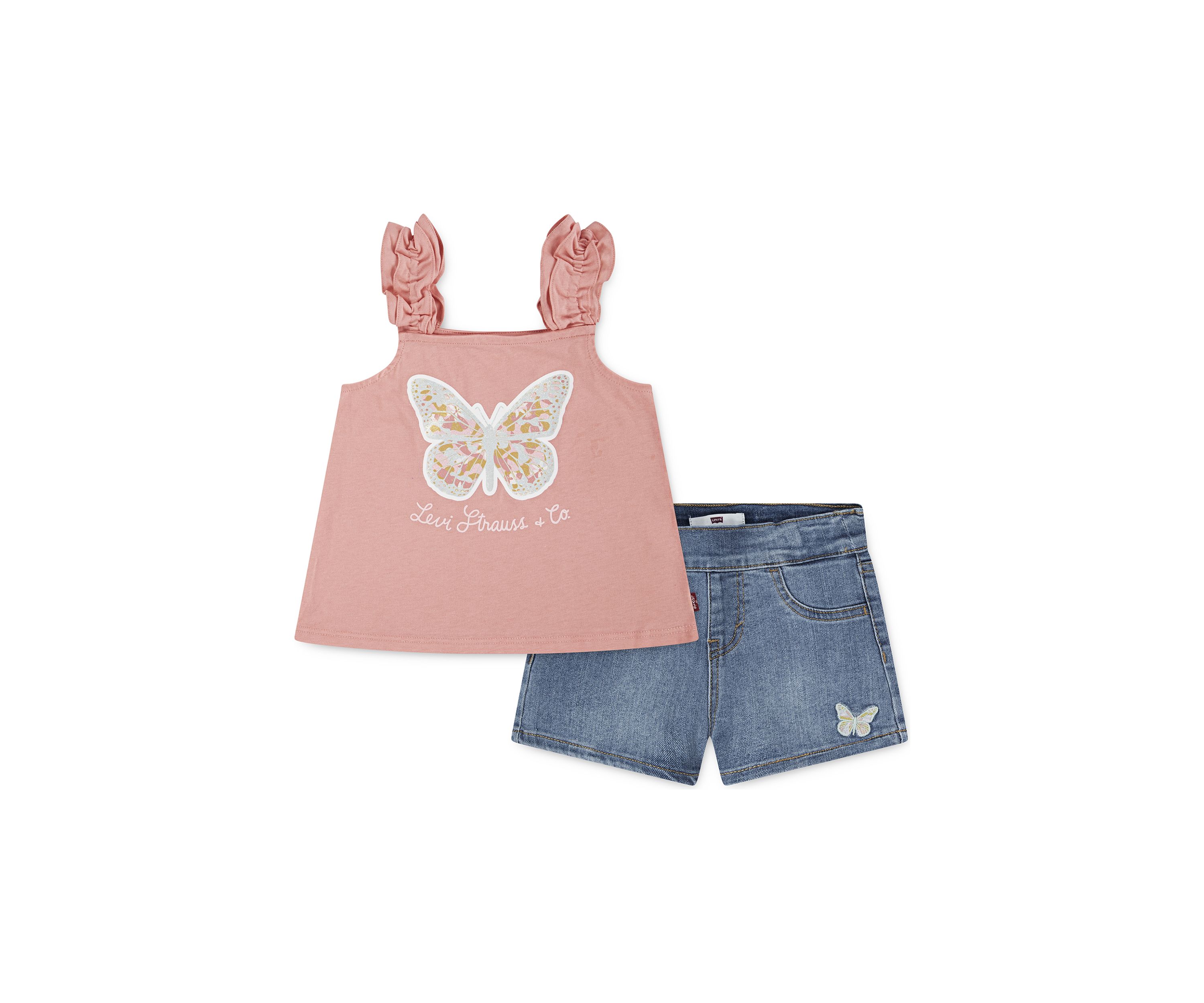 Toddler Girls Ruffle Strap Tank Top and Shorts Set