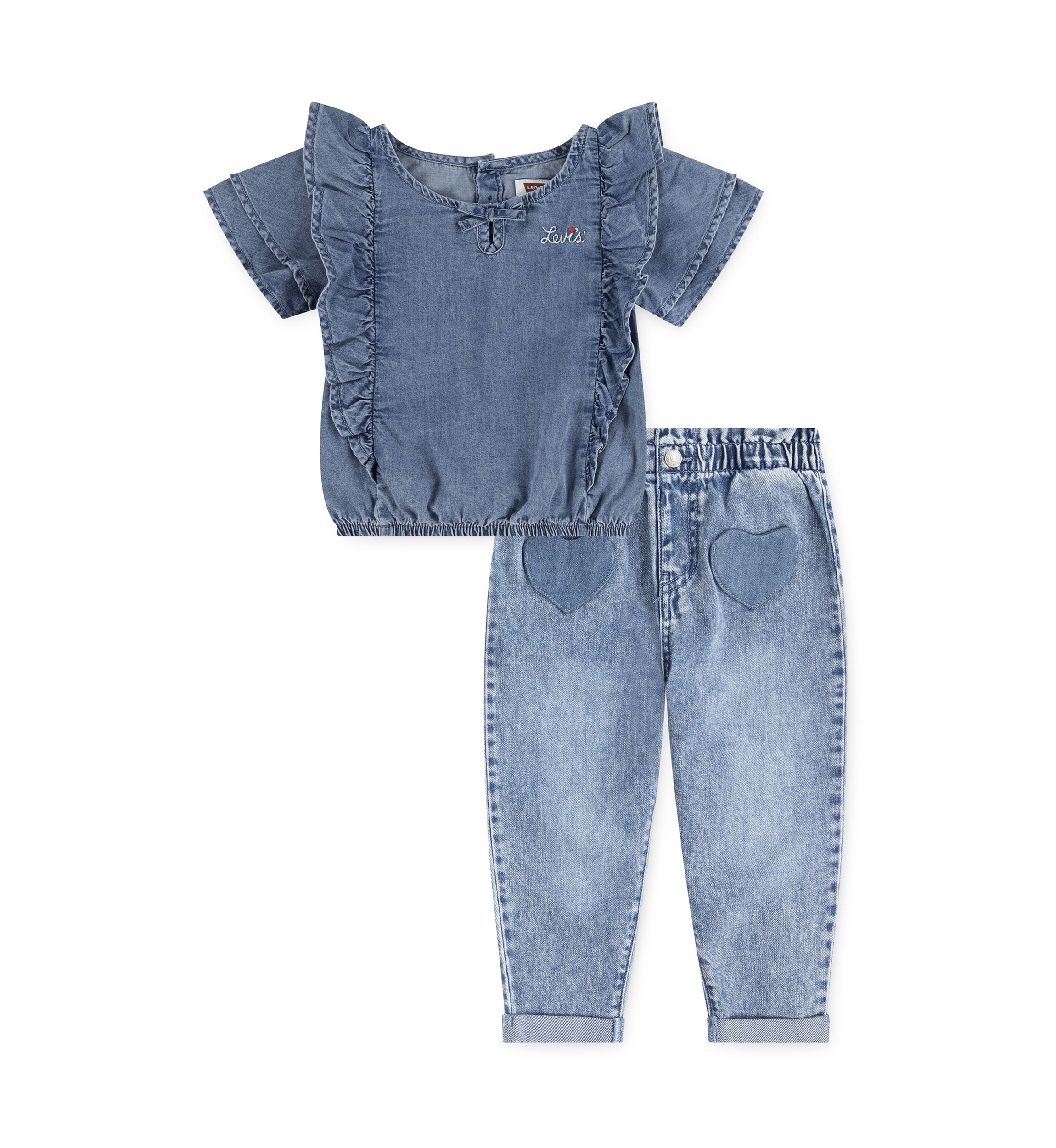Toddler Girls Top Heart Pocket Pants Set