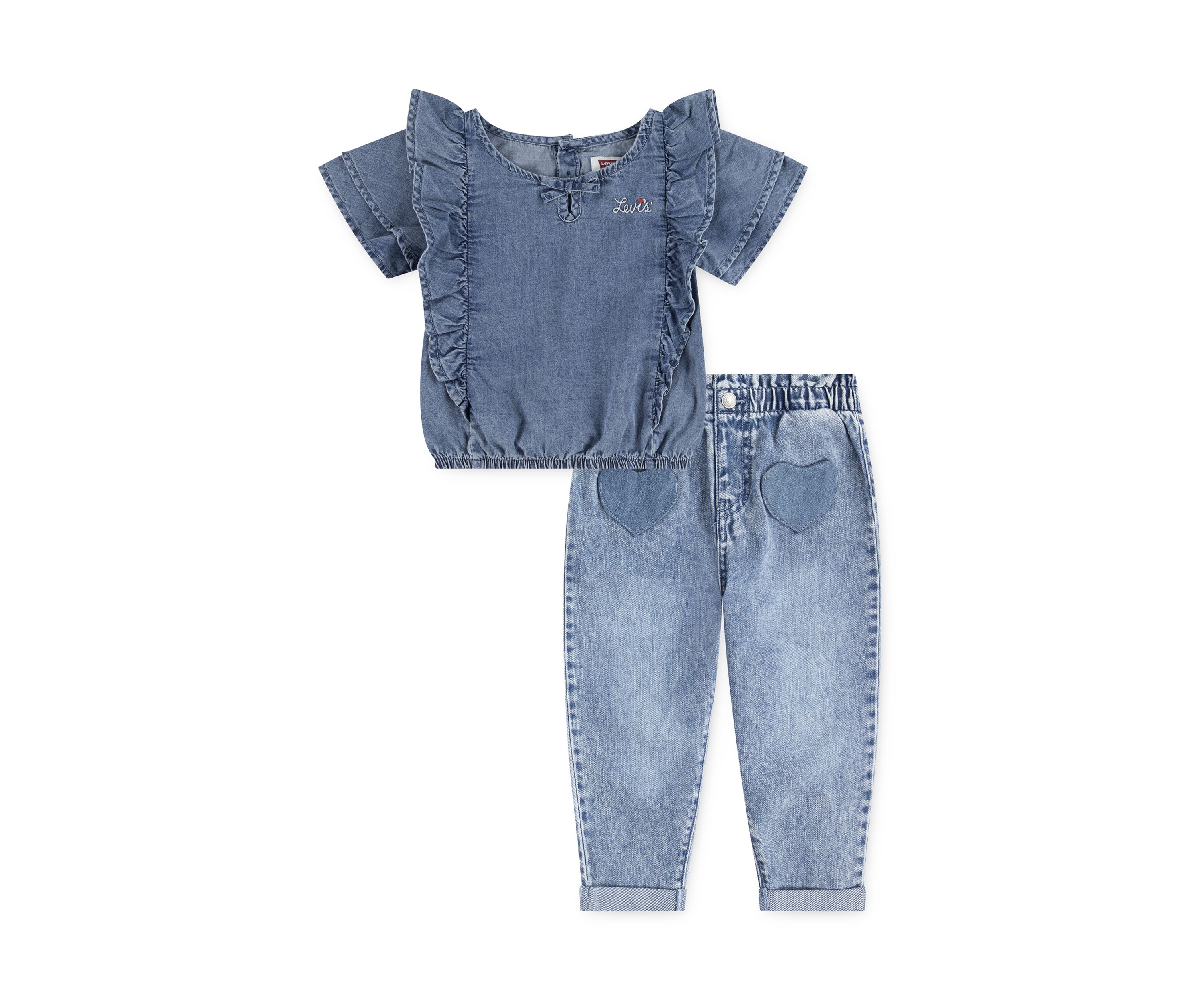 Toddler Girls Top Heart Pocket Pants Set