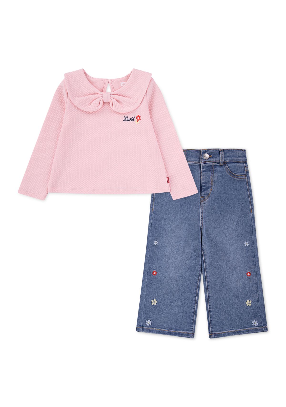 Toddler Girls Bow Top and Wide Leg Jeans Set