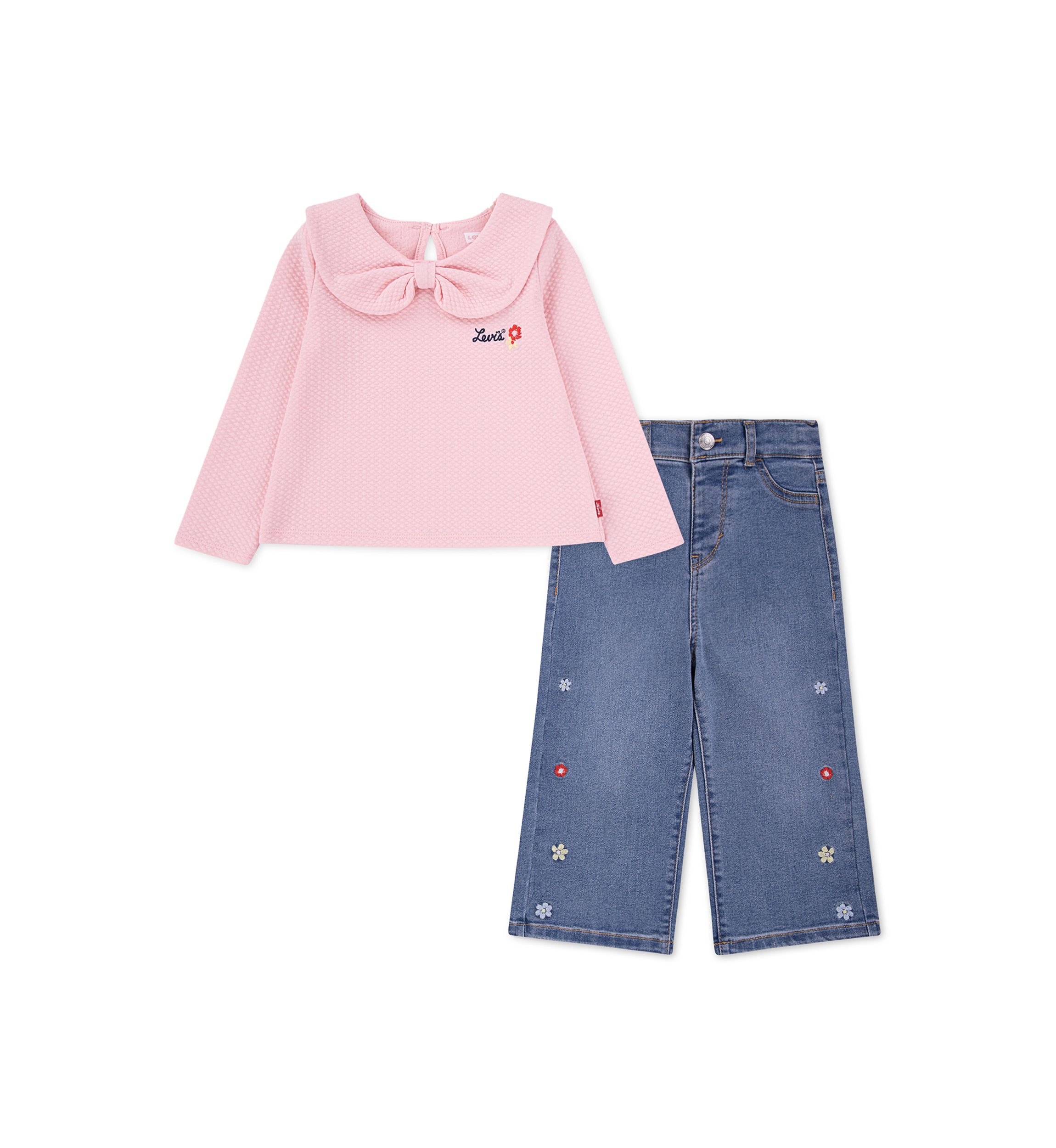 Toddler Girls Bow Top and Wide Leg Jeans Set