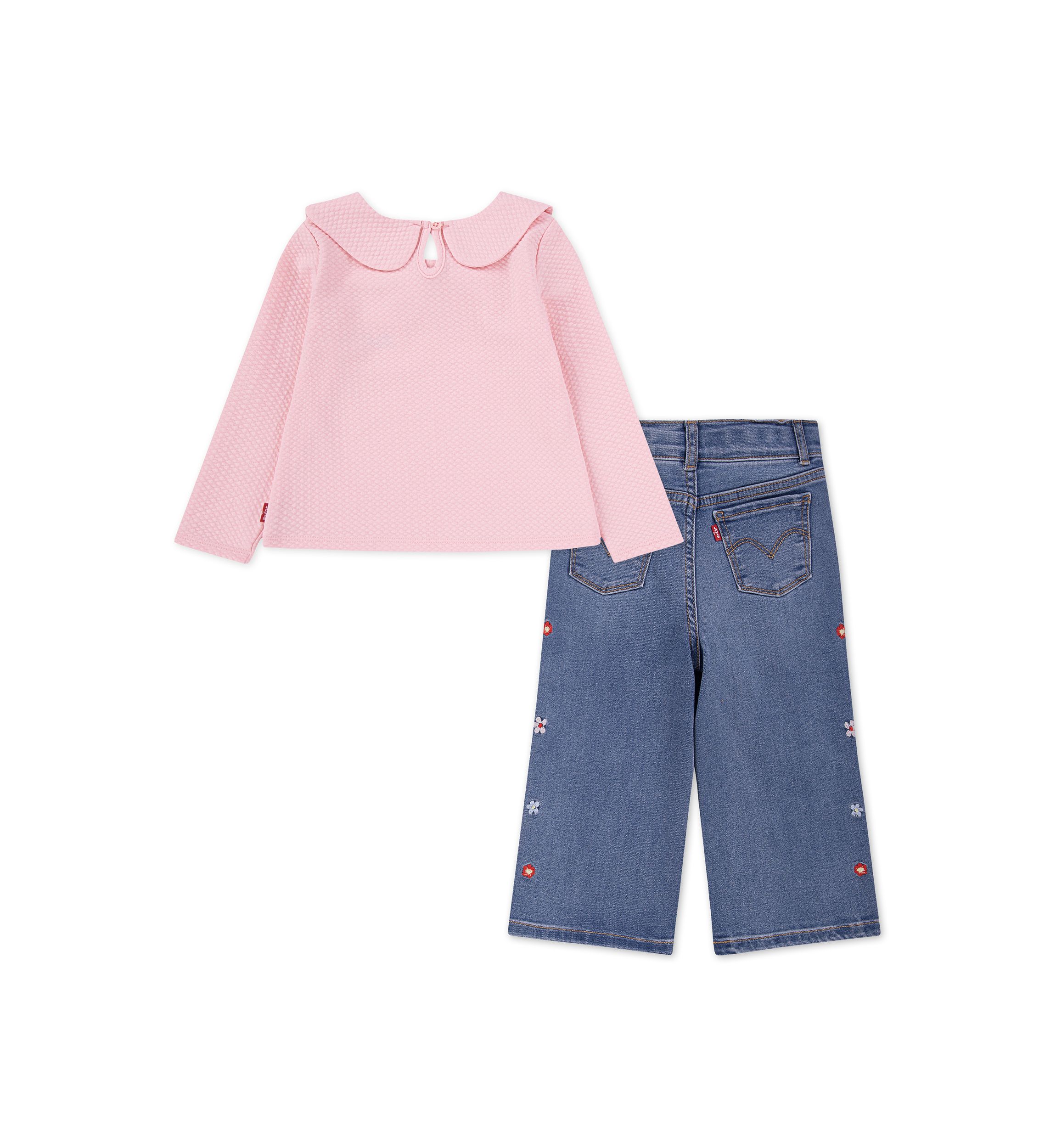Toddler Girls Bow Top and Wide Leg Jeans Set