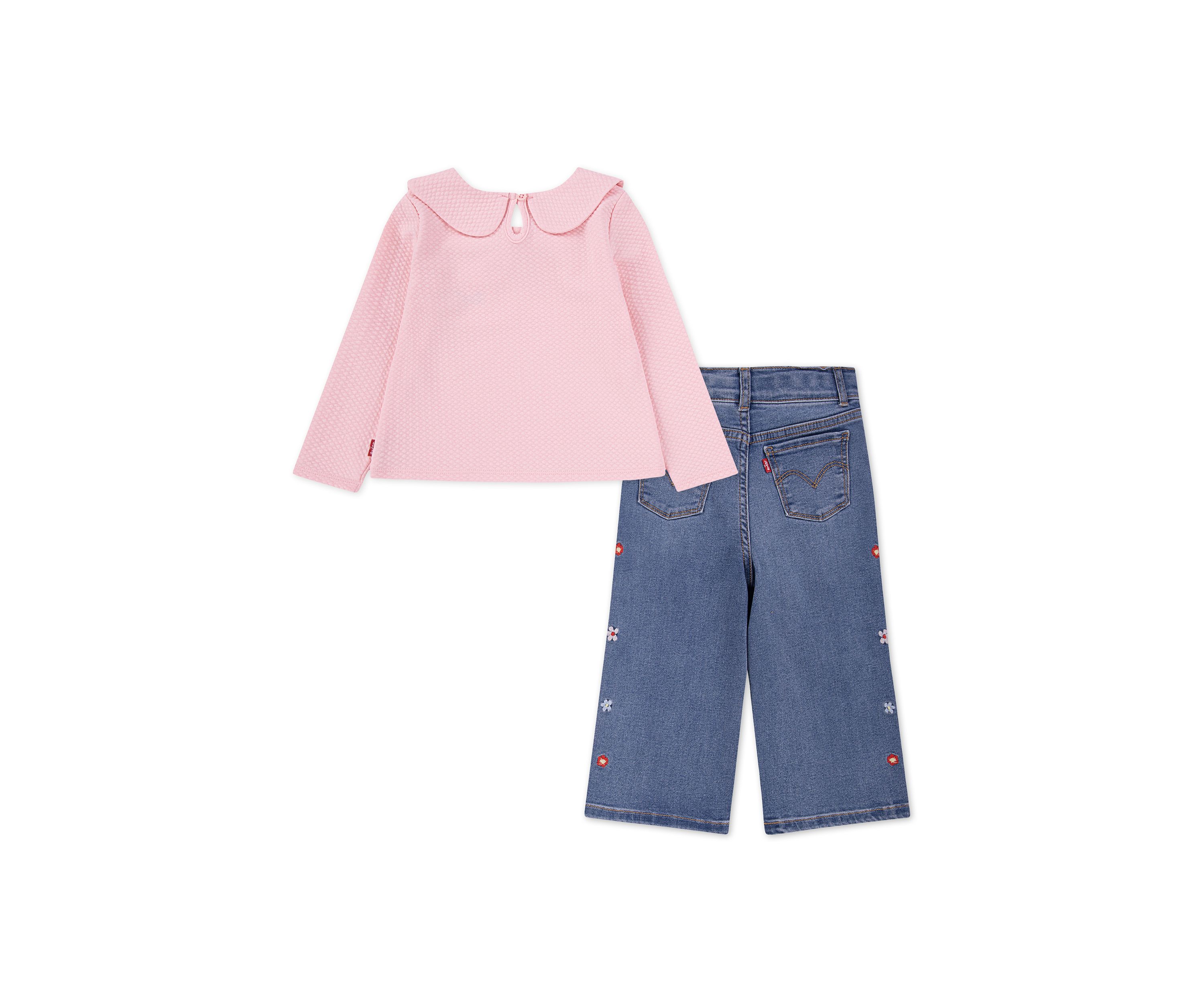 Toddler Girls Bow Top and Wide Leg Jeans Set