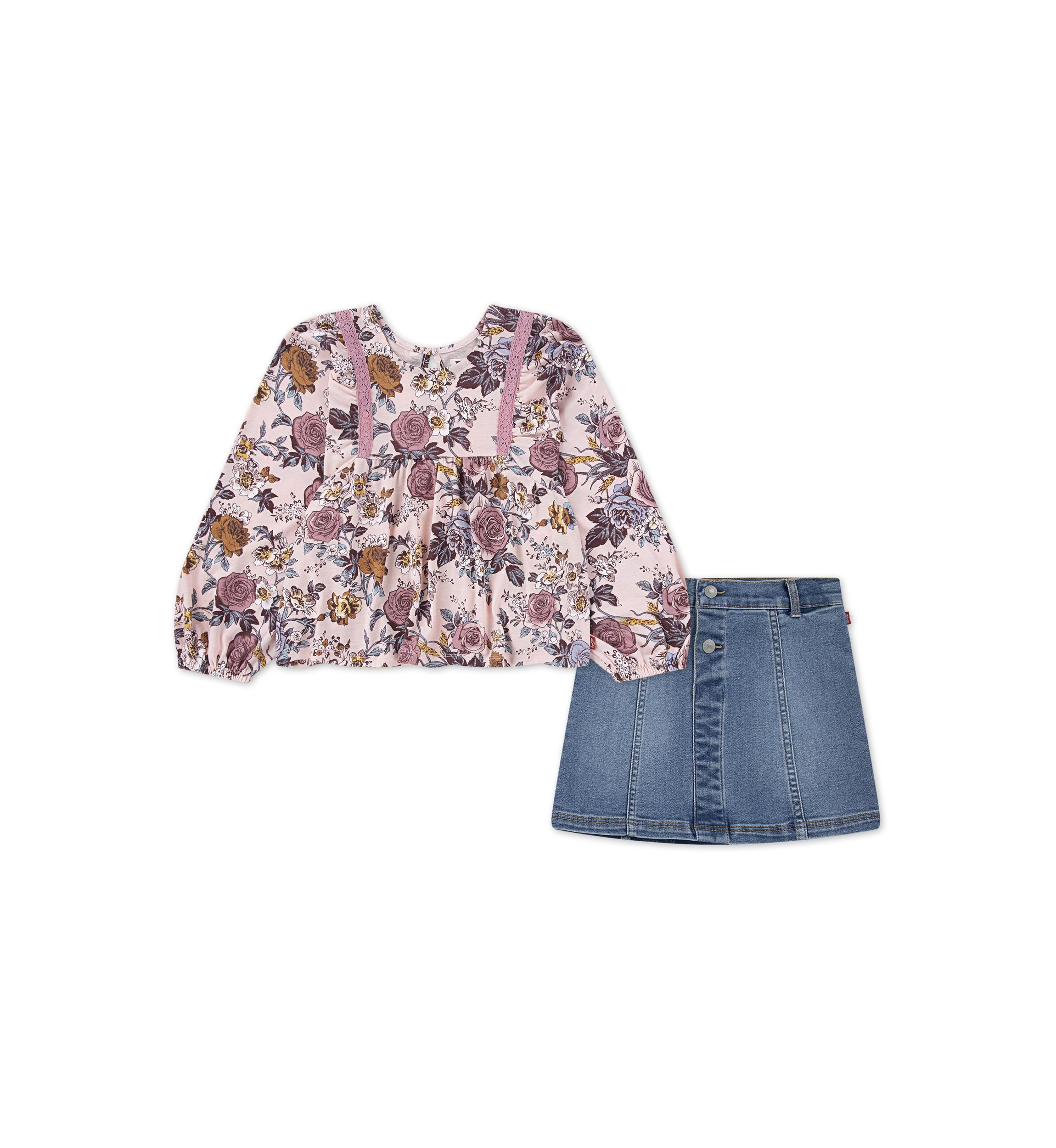 Toddler Girls Boho Top and Denim Skirt 