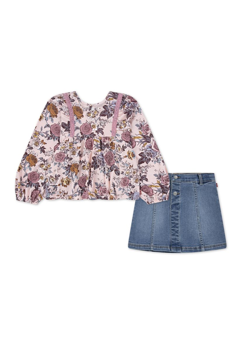 Toddler Girls Boho Top and Denim Skirt 