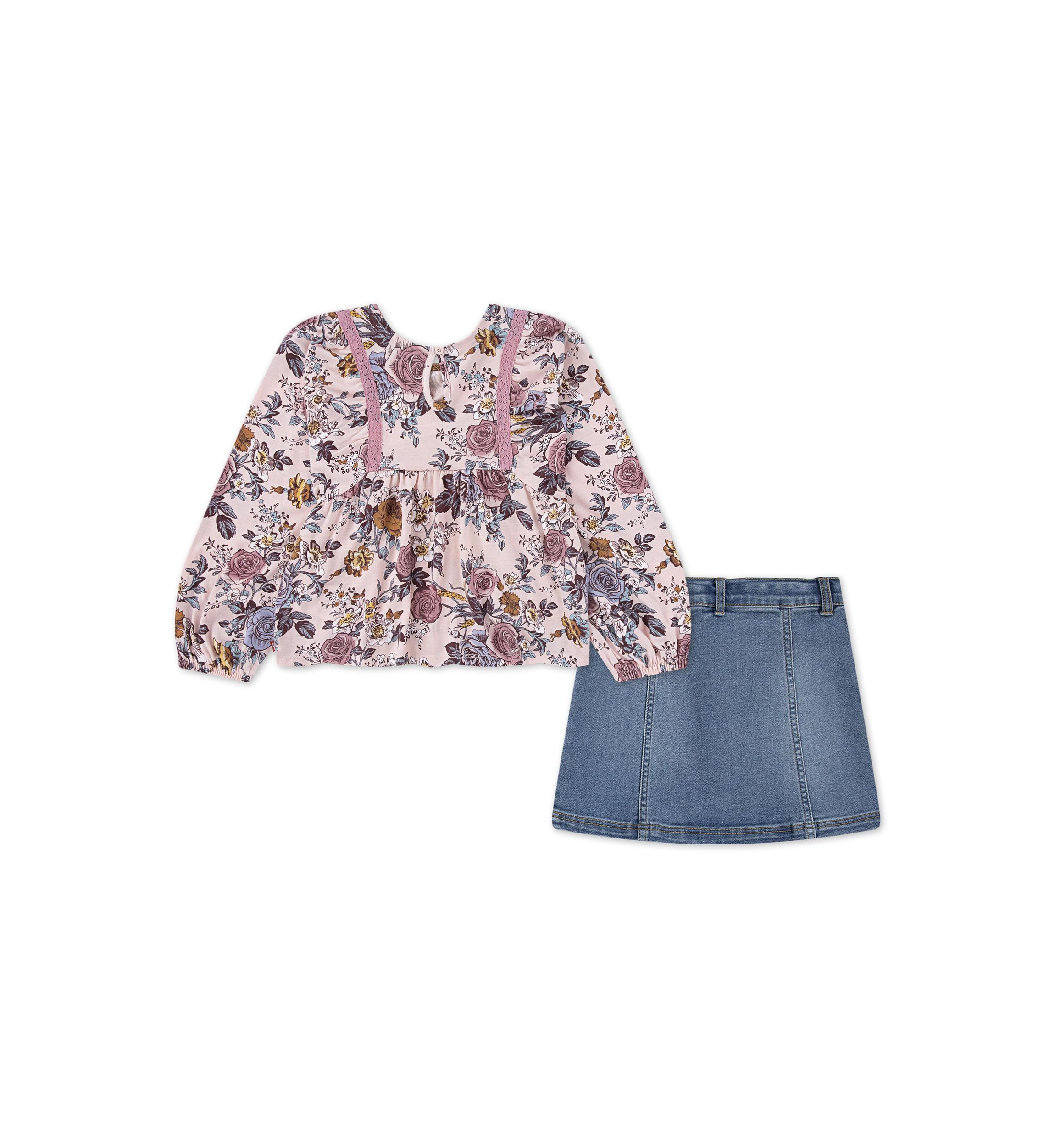 Toddler Girls Boho Top and Denim Skirt 