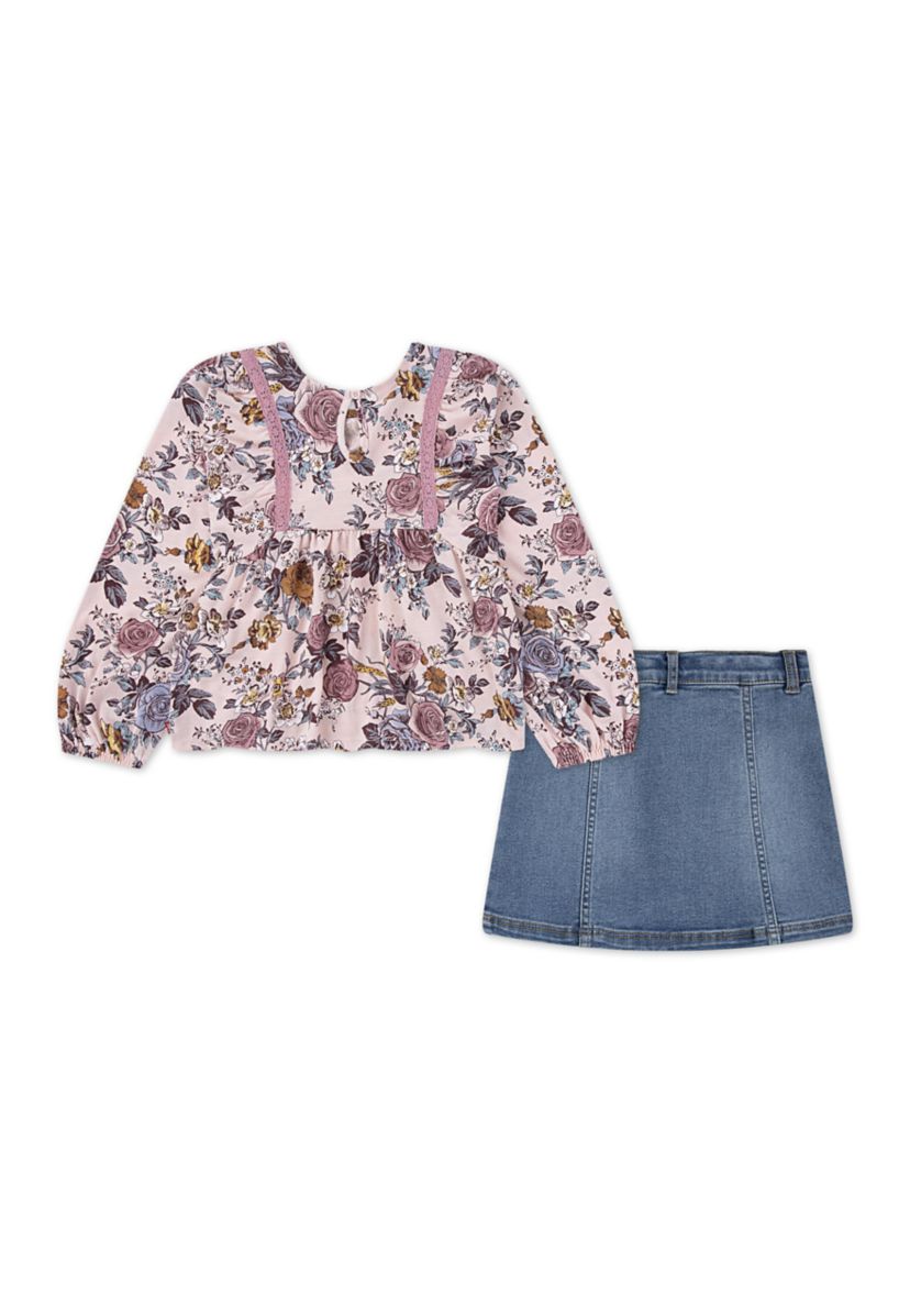 Toddler Girls Boho Top and Denim Skirt 