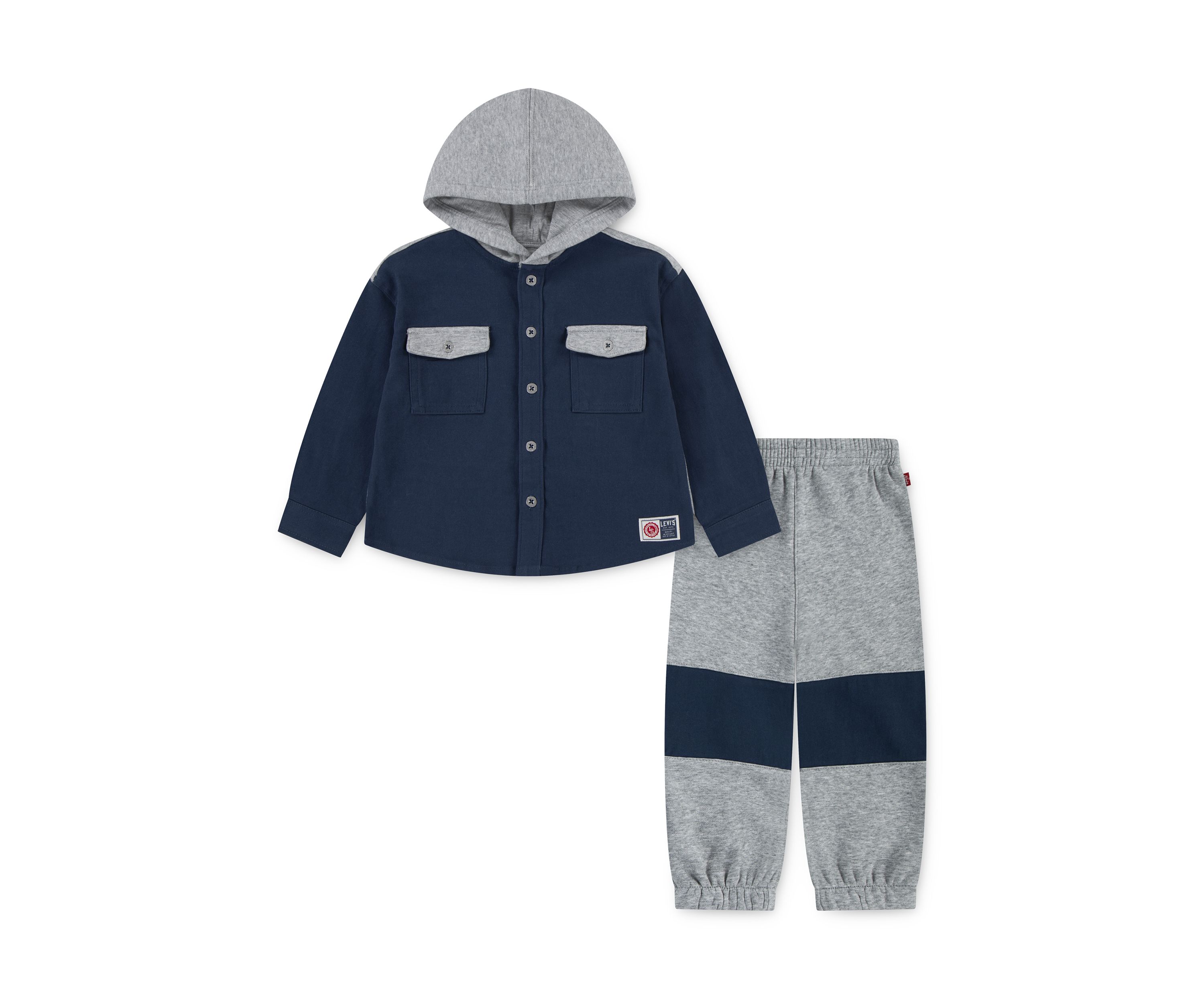 Baby Boys Hooded Shirt Jacket and Fleece Joggers Set