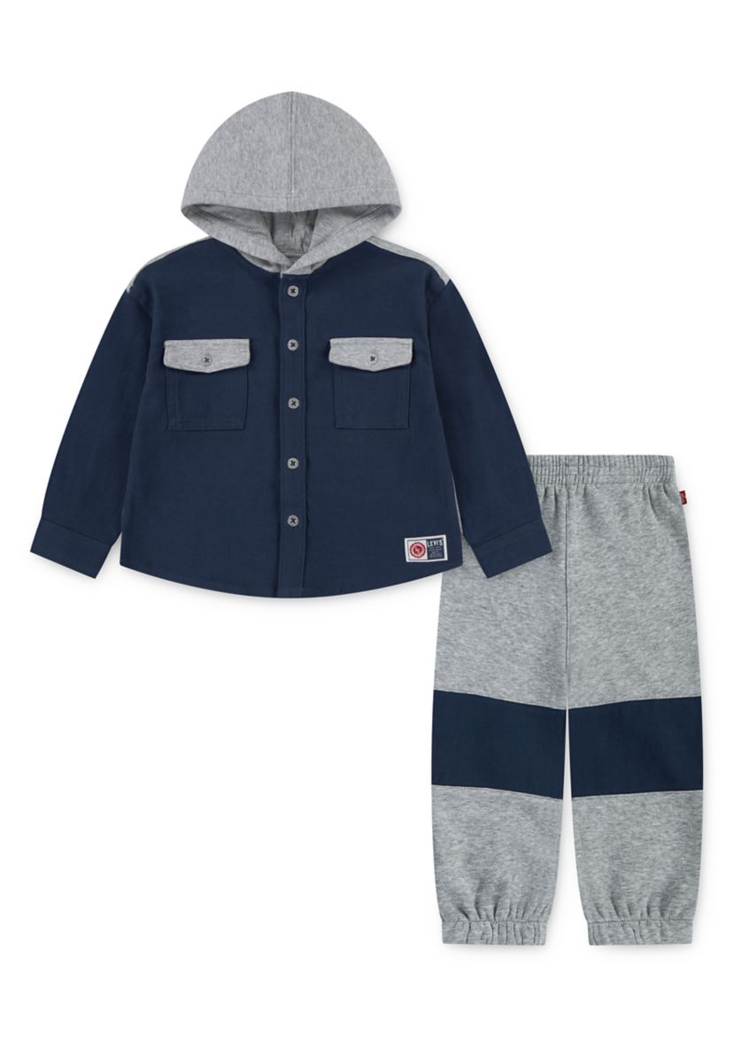 Baby Boys Hooded Shirt Jacket and Fleece Joggers Set