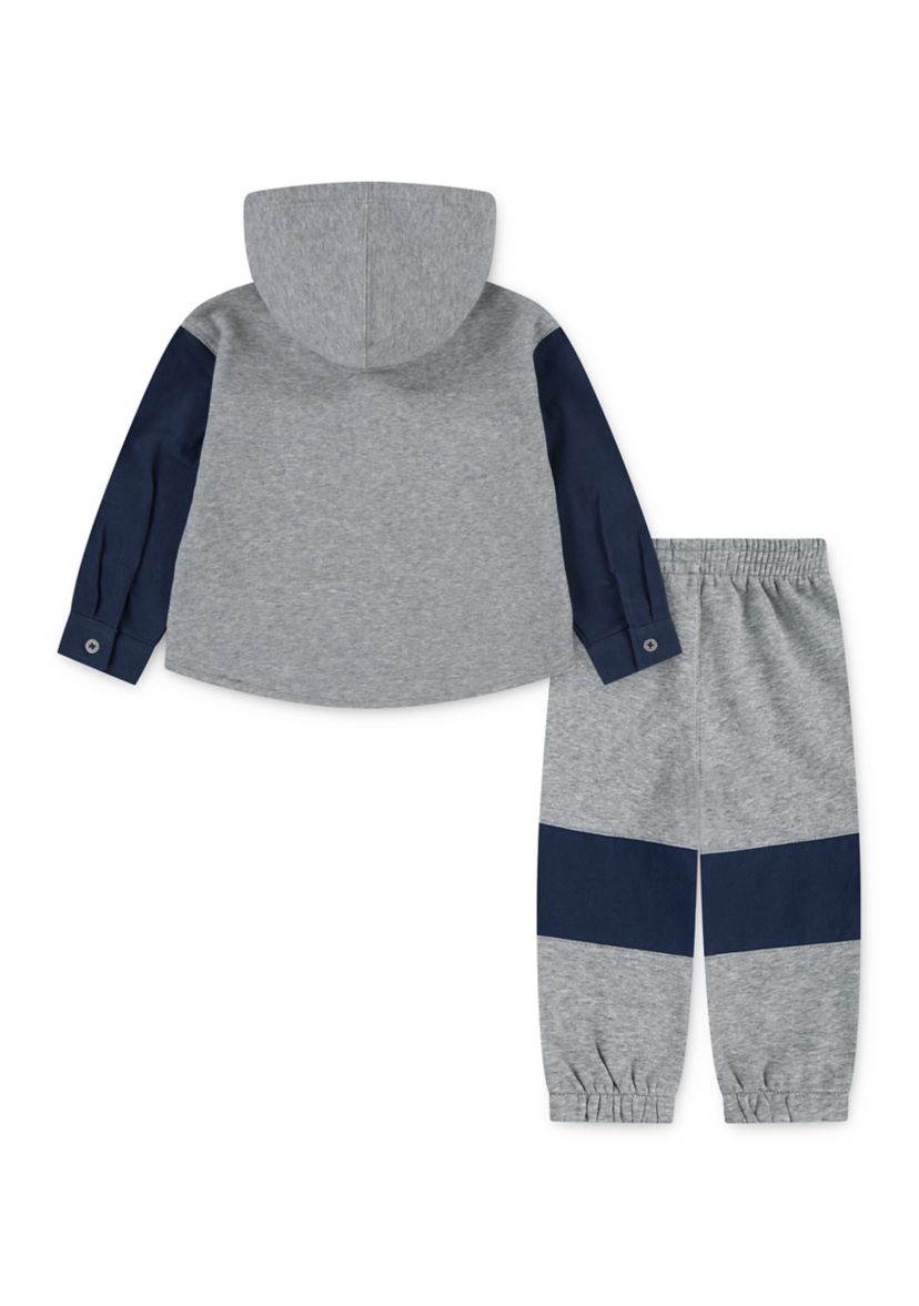 Baby Boys Hooded Shirt Jacket and Fleece Joggers Set