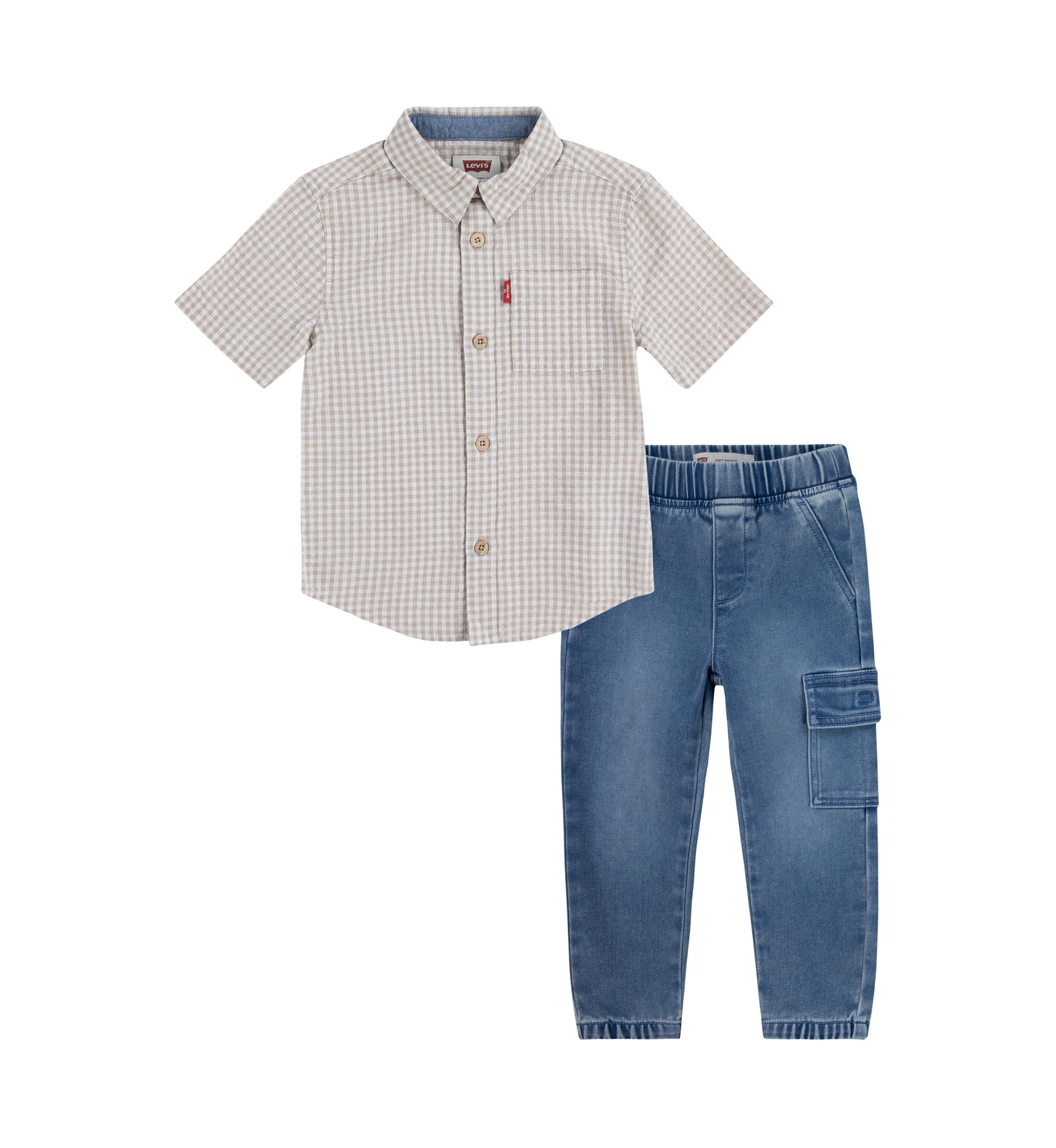 Toddler Boys Gingham Top and Jogger Pants Set