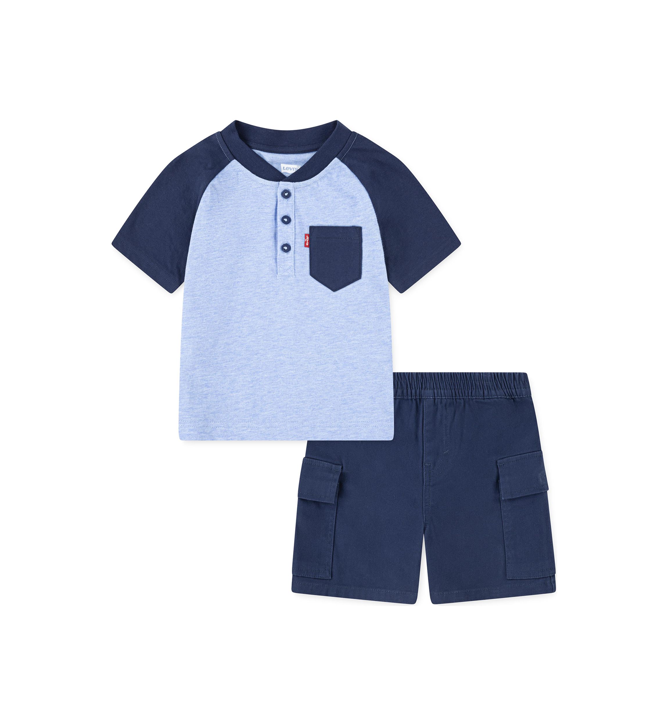 Toddler Boys Raglan Henley Shirt and Shorts Set