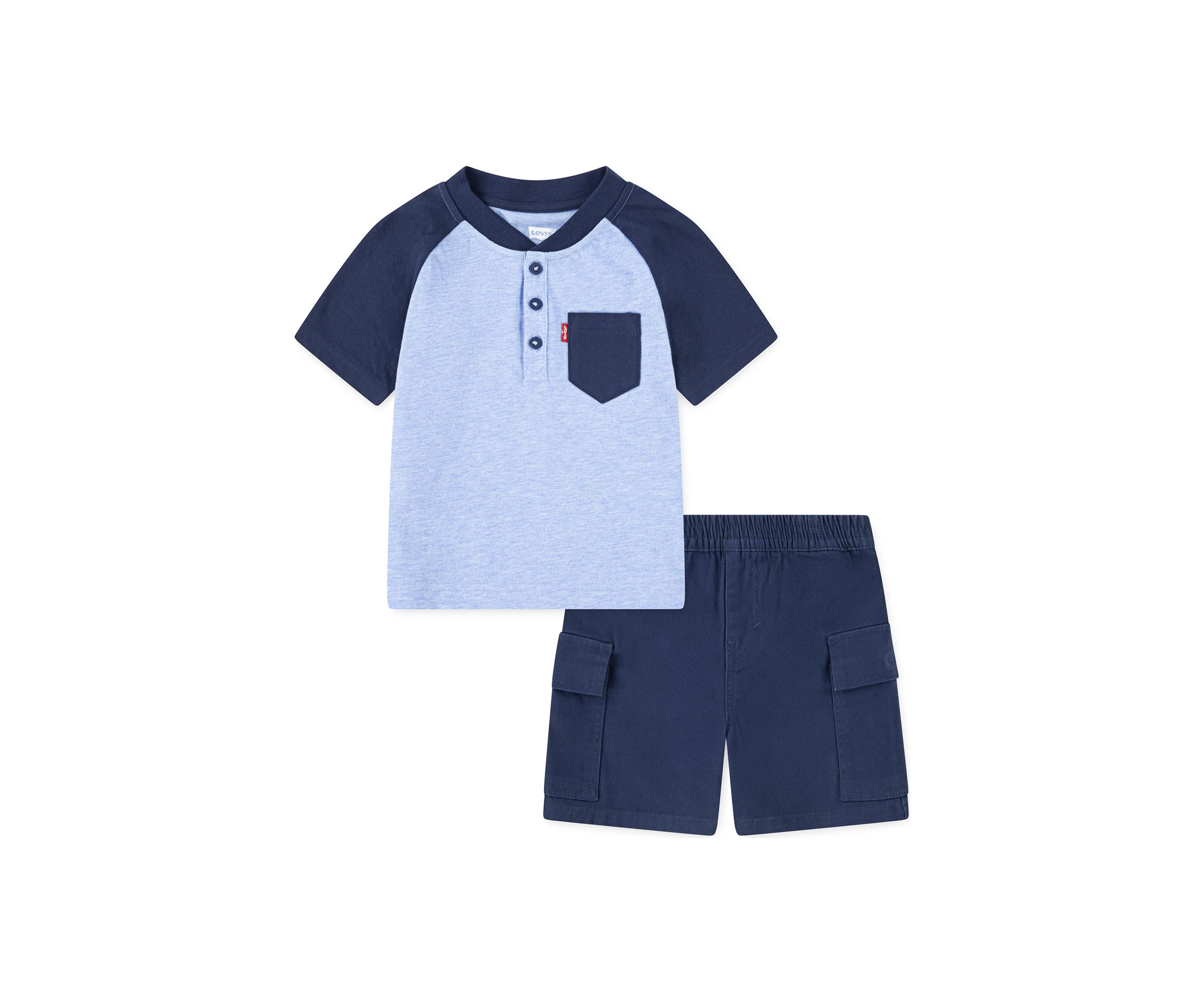 Toddler Boys Raglan Henley Shirt and Shorts Set
