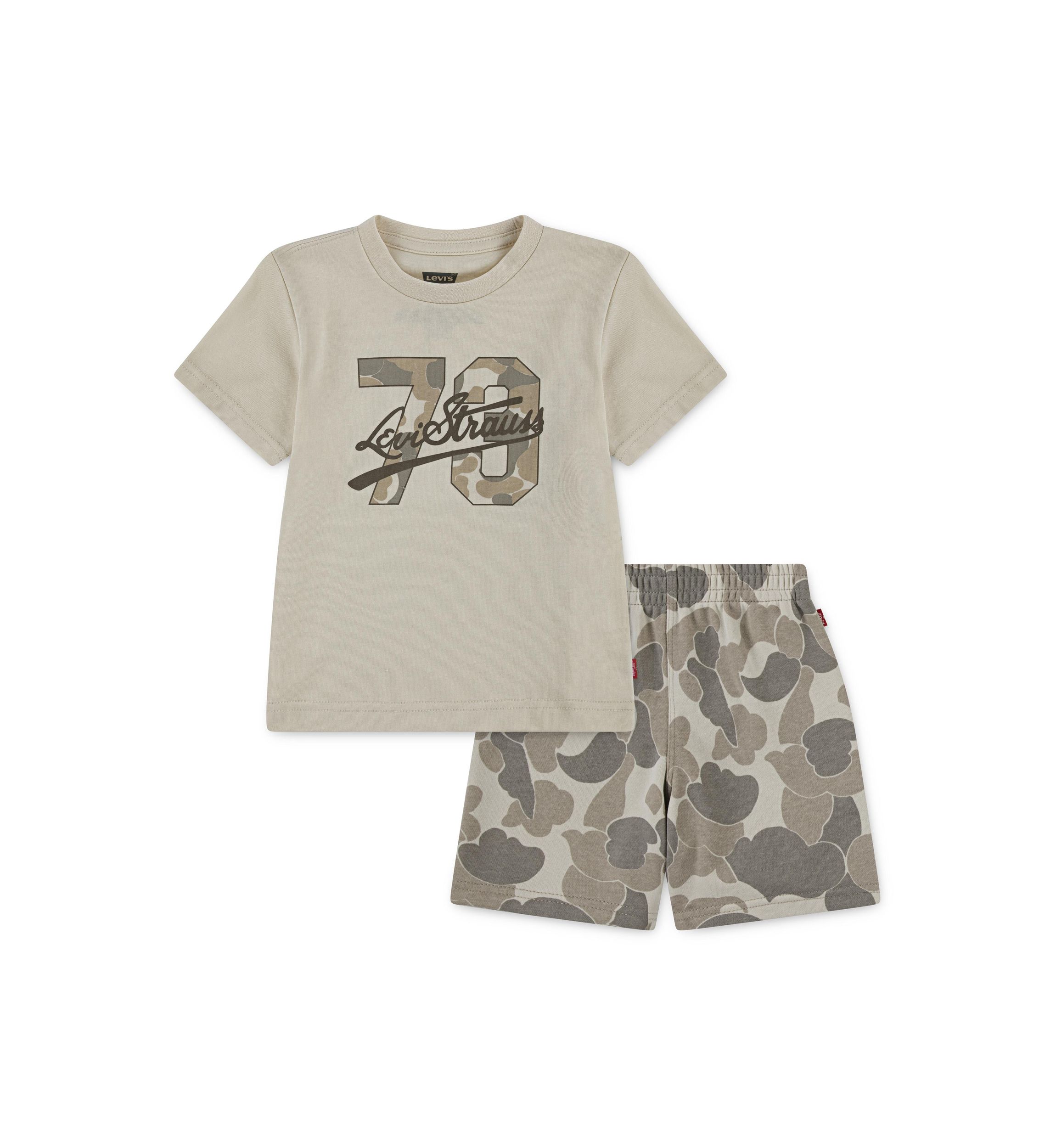Toddler Boys Graphic T-Shirt and Camo Printed Shorts Set