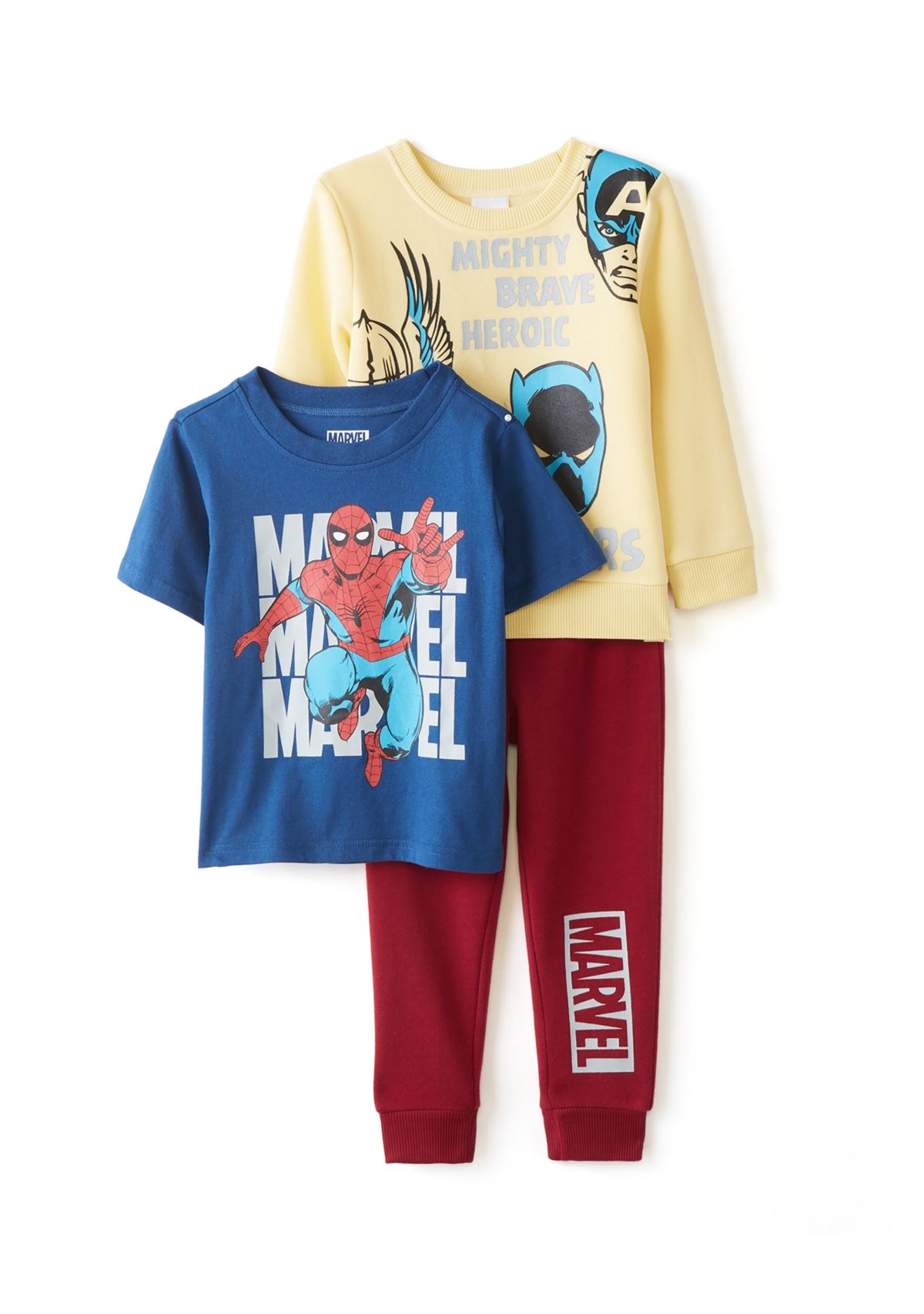 Toddler Boys Marvel Three Piece Graphic T-Shirt and Joggers Set