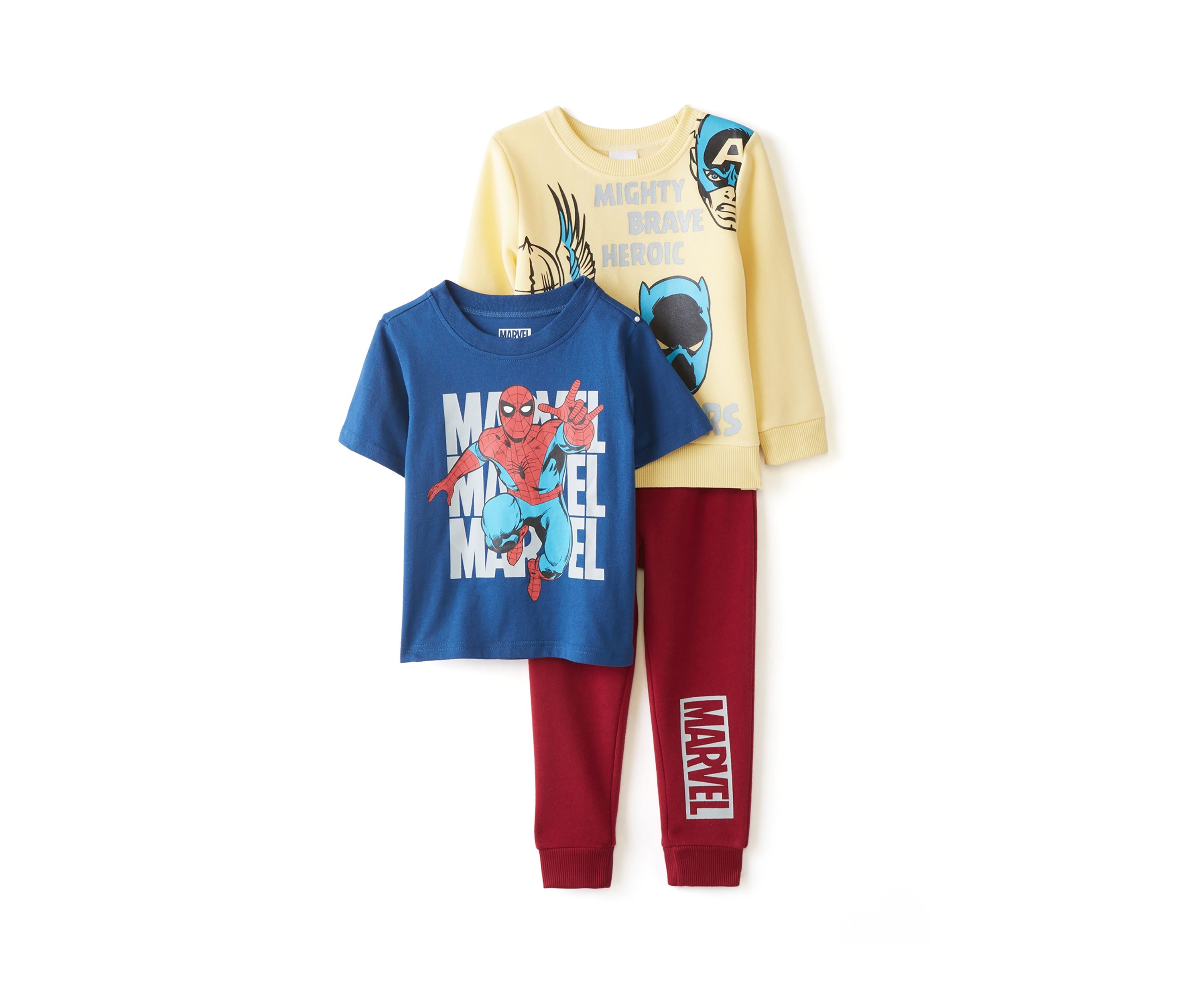 Toddler Boys Marvel Three Piece Graphic T-Shirt and Joggers Set