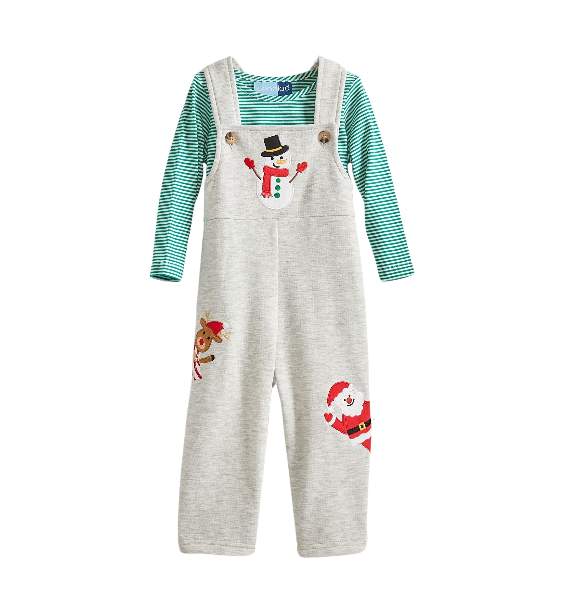 Baby Boys Christmas Appliqué Overall Set