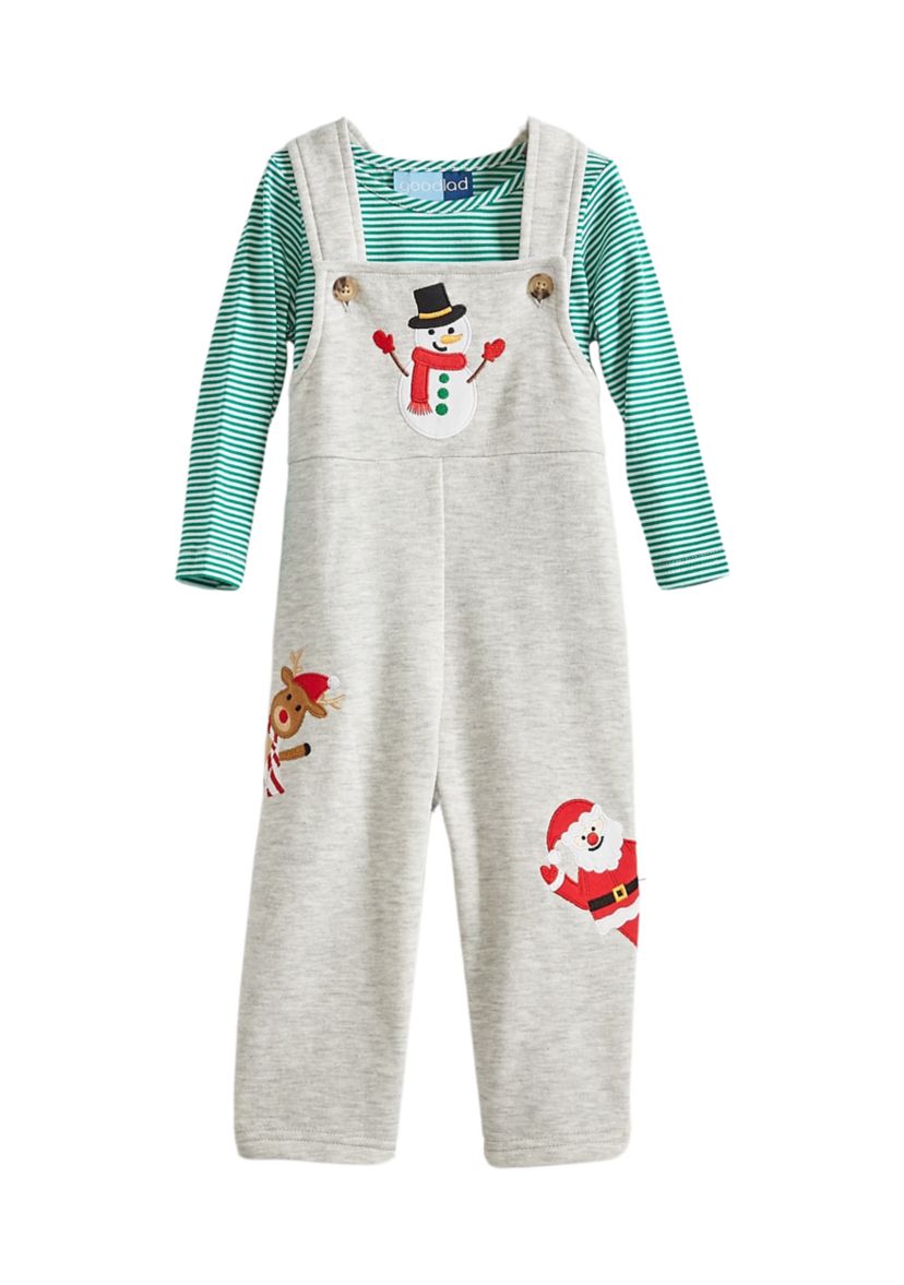 Baby Boys Christmas Appliqué Overall Set