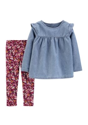 Carter's® Baby Girls 2 Piece Chambray Top and Floral Leggings Set | belk