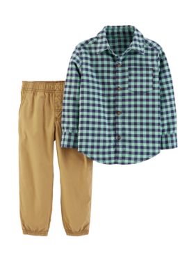 NEW Carter's Boys 2-Piece Gingham Button-Front Top & Poplin Pant Set 