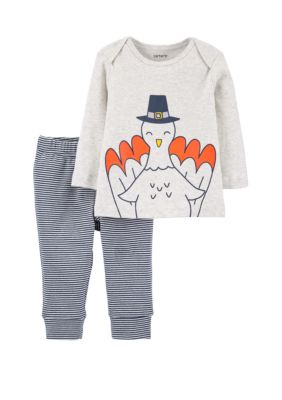 Carter's® Baby Boys 2 Piece Thanksgiving Turkey Top And Striped Pants Set |  Belk