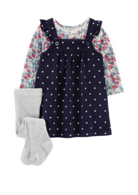 Carter S Baby Girls 3 Piece Floral T Shirt And Polka Dot Jumper Set Belk