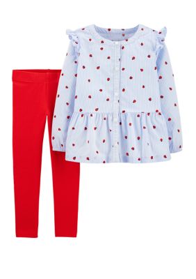 Carter S Baby Girls 2 Piece Ladybug Button Front Top And Leggings