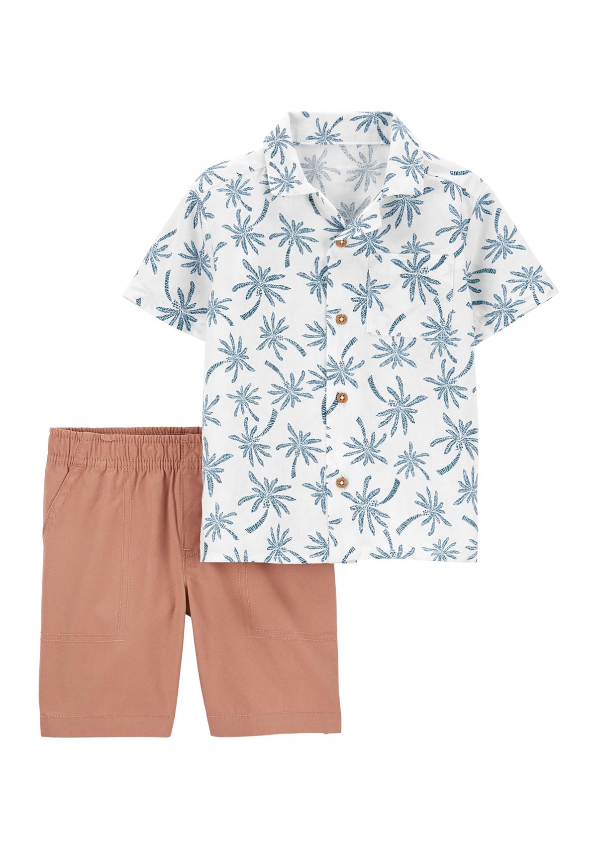Baby Boys Palm Tree Linen Shirt and Shorts Set