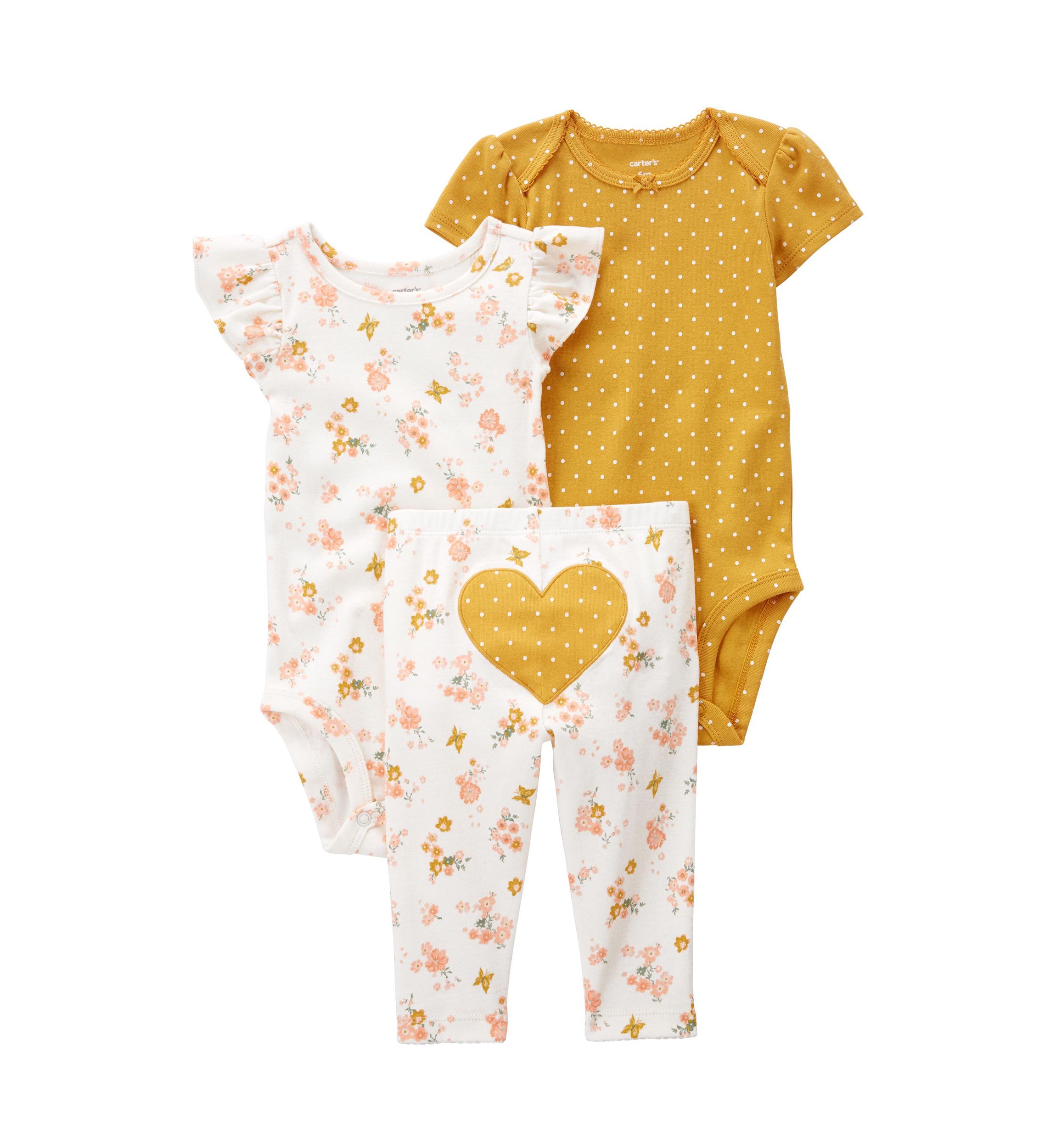 Baby Girls 3 Piece Heart Bodysuit and Pants Seet