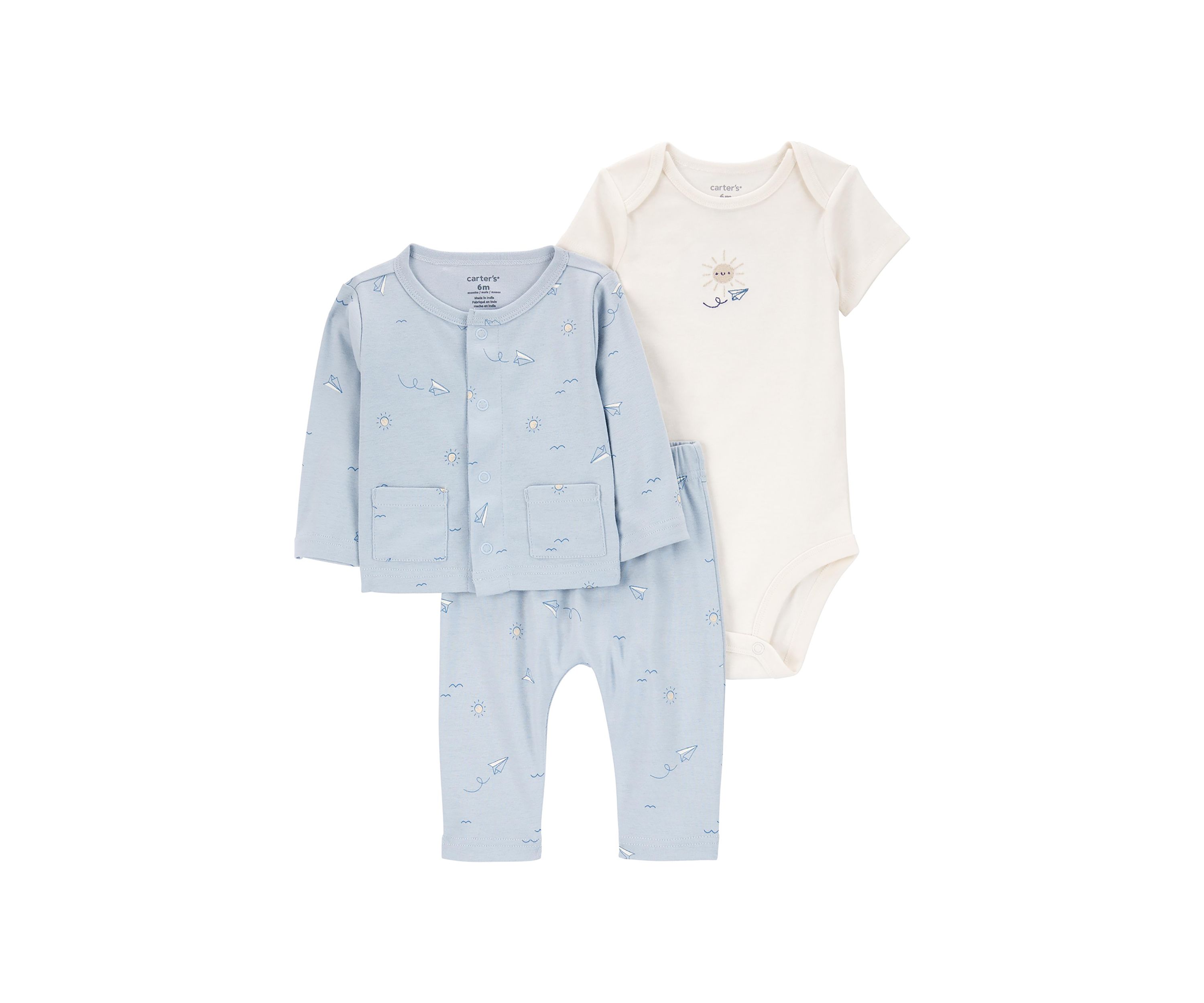 Baby Boys 3 Piece Airplane Cardigan Set