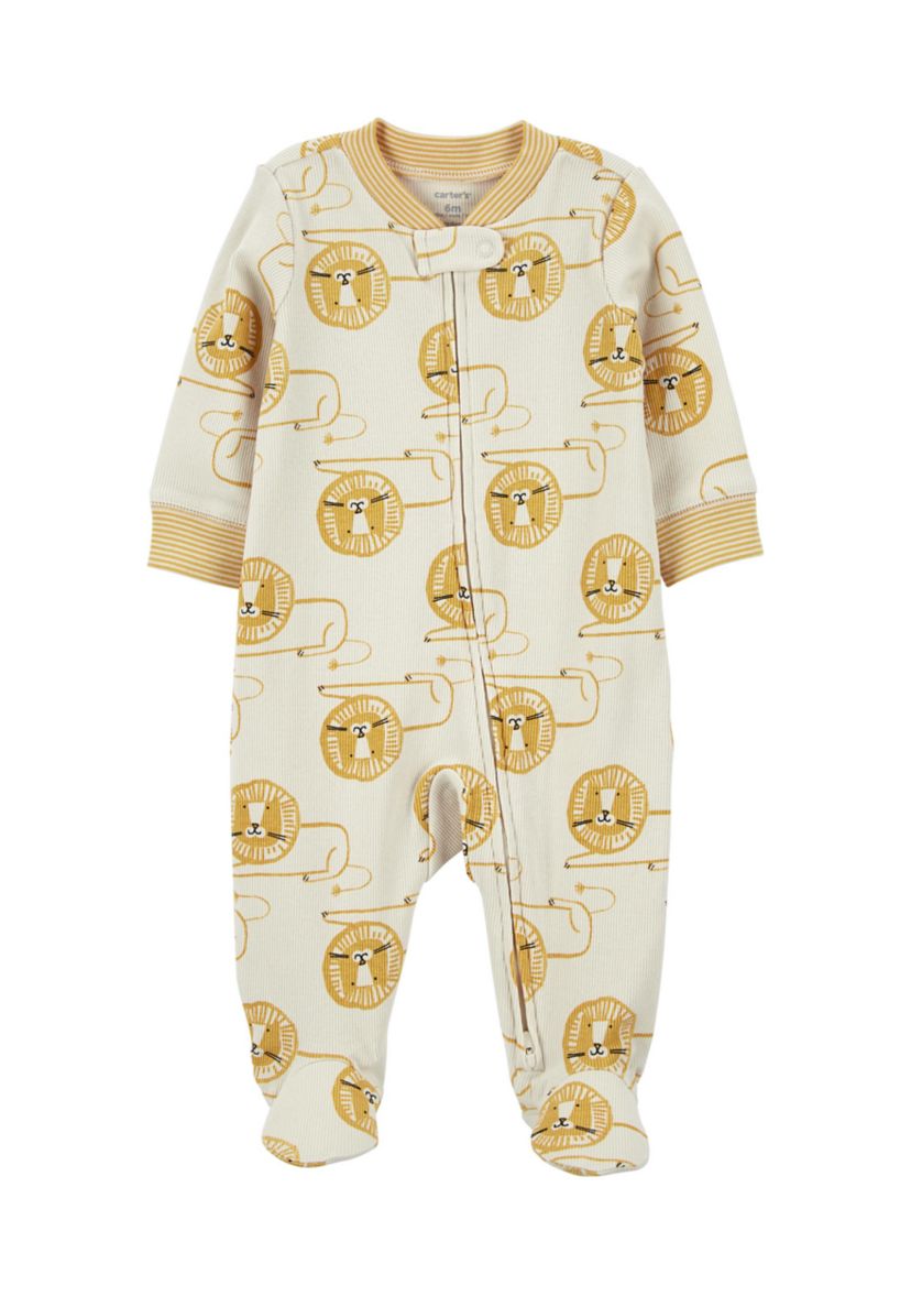 Baby Boys Textured Lion Print Footie Pajamas 
