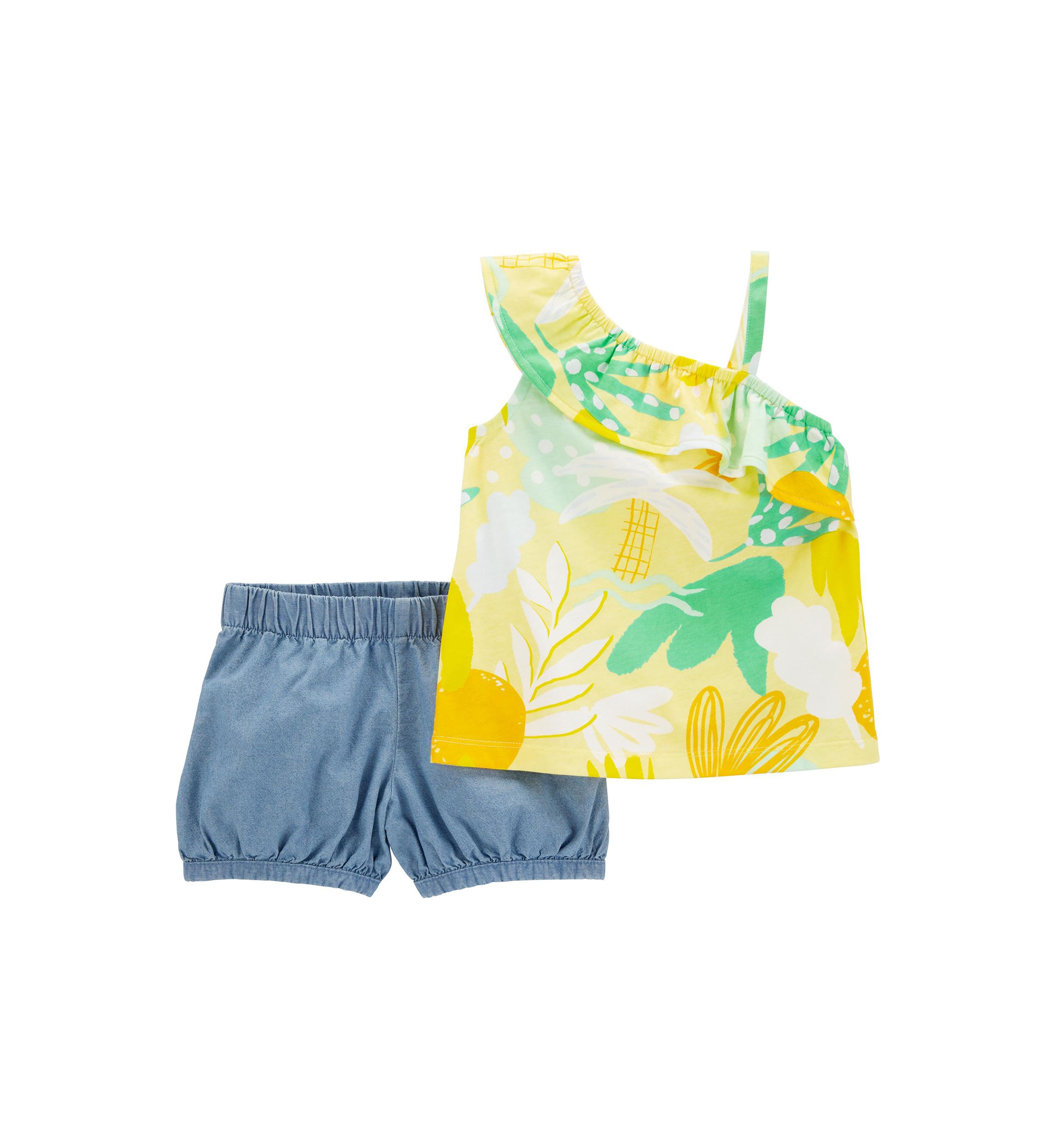 Baby Girls Sleeveless Tropical Chambray Shorts Set