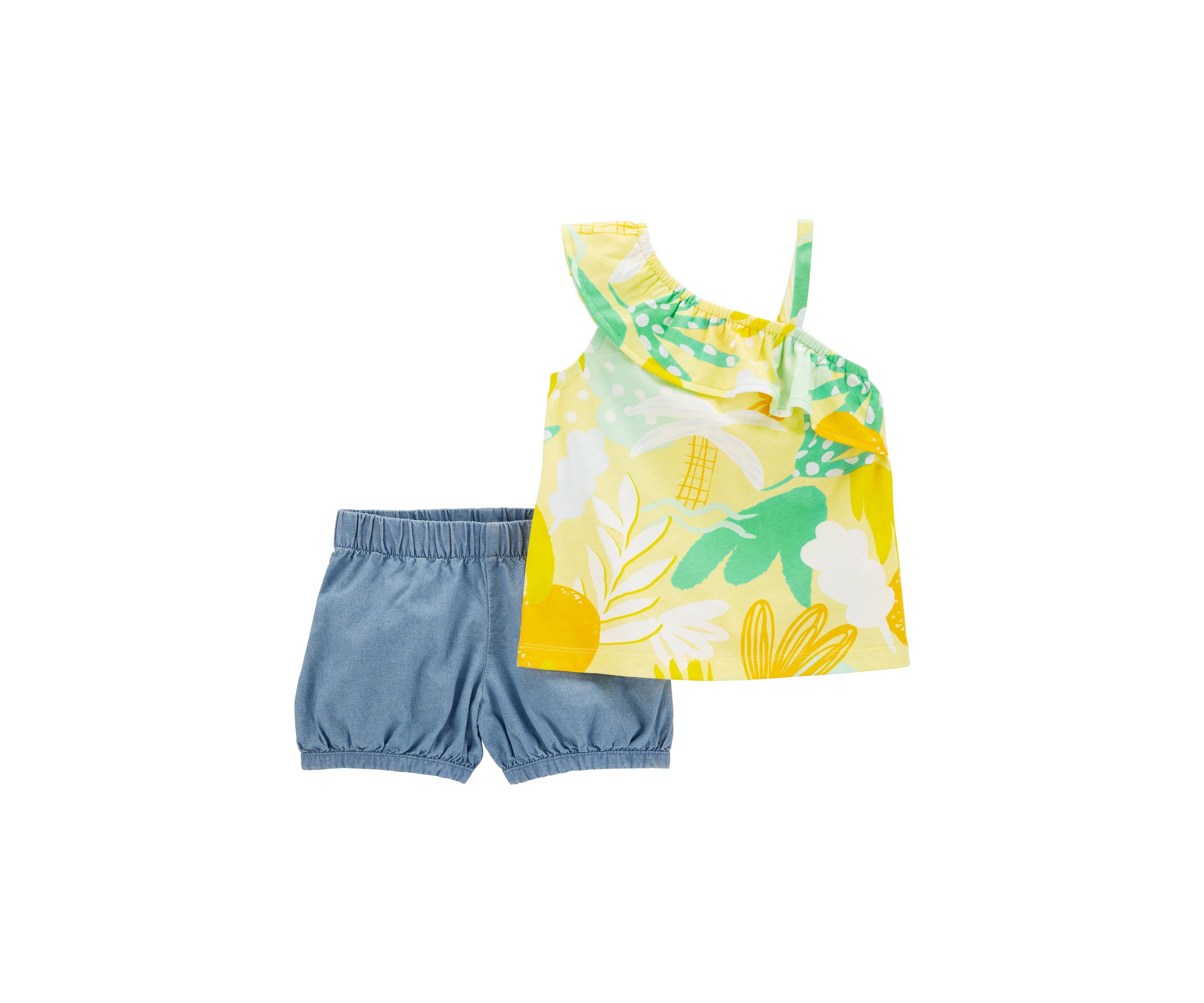 Baby Girls Sleeveless Tropical Chambray Shorts Set
