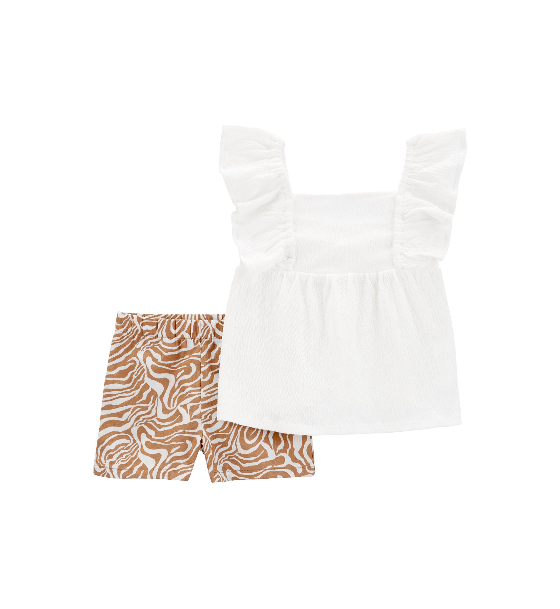 Baby Girls Solid Tank Top and Printed Shorts Set