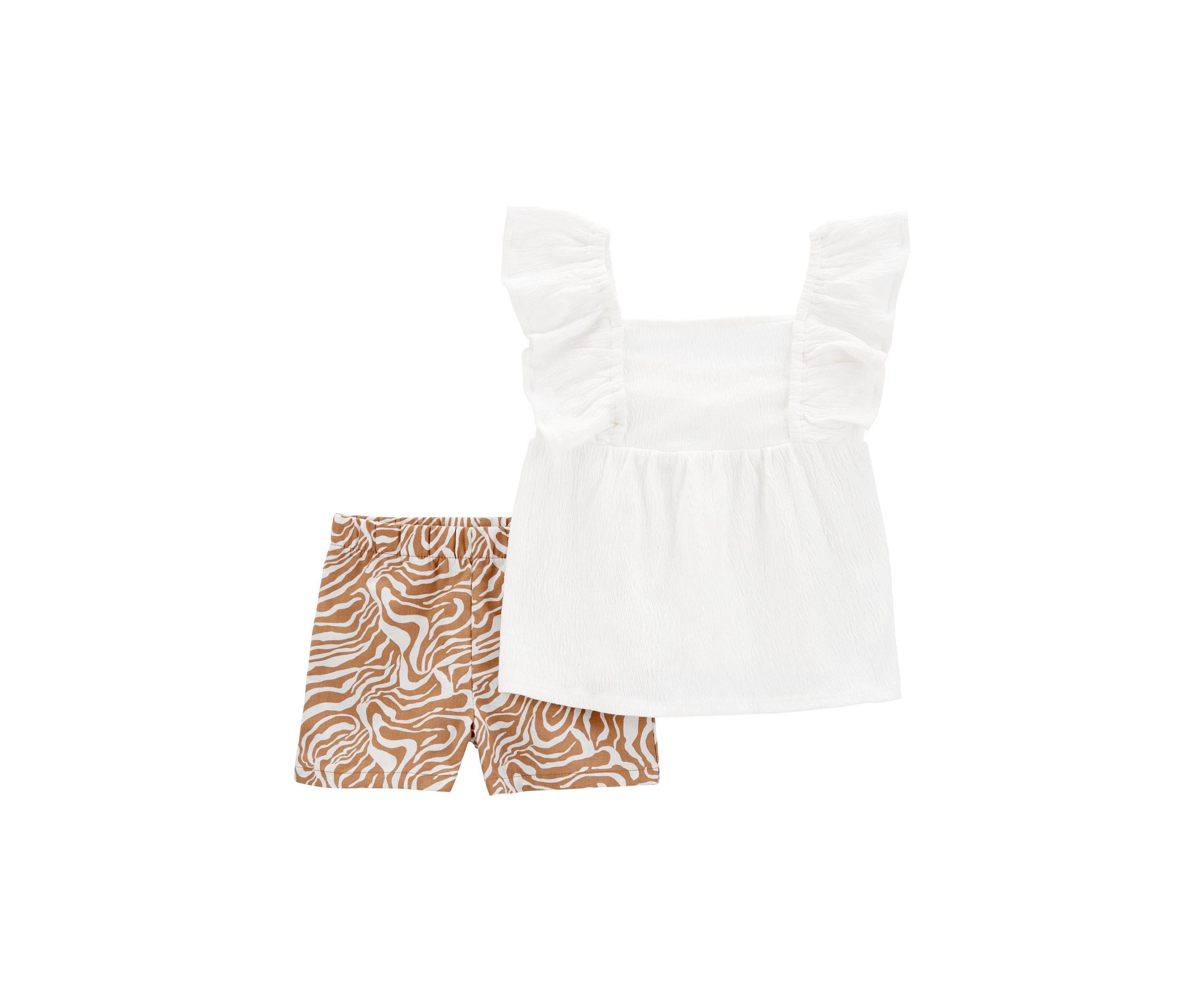 Baby Girls Solid Tank Top and Printed Shorts Set