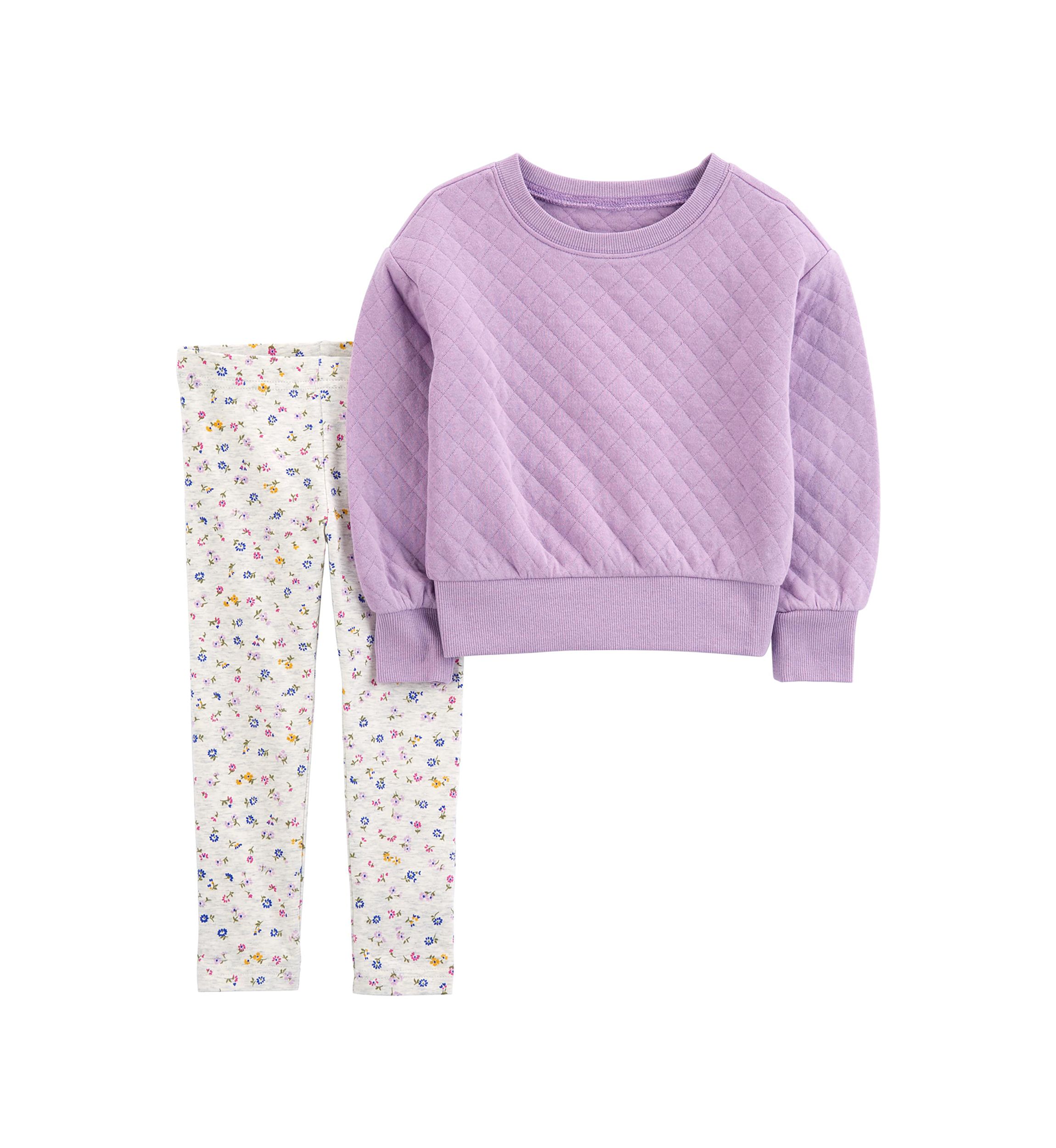 Baby Girls Solid Sweatshirt and Printed Leggings Set