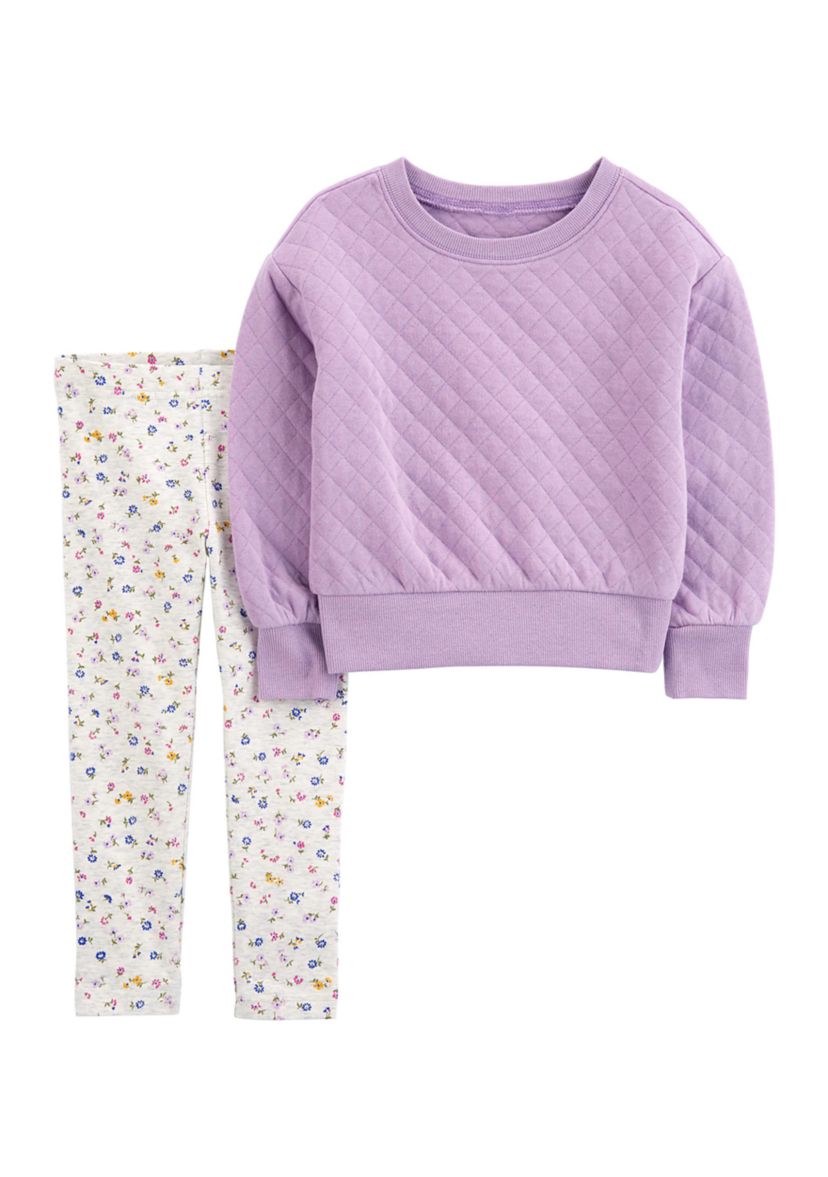 Baby Girls Solid Sweatshirt and Printed Leggings Set