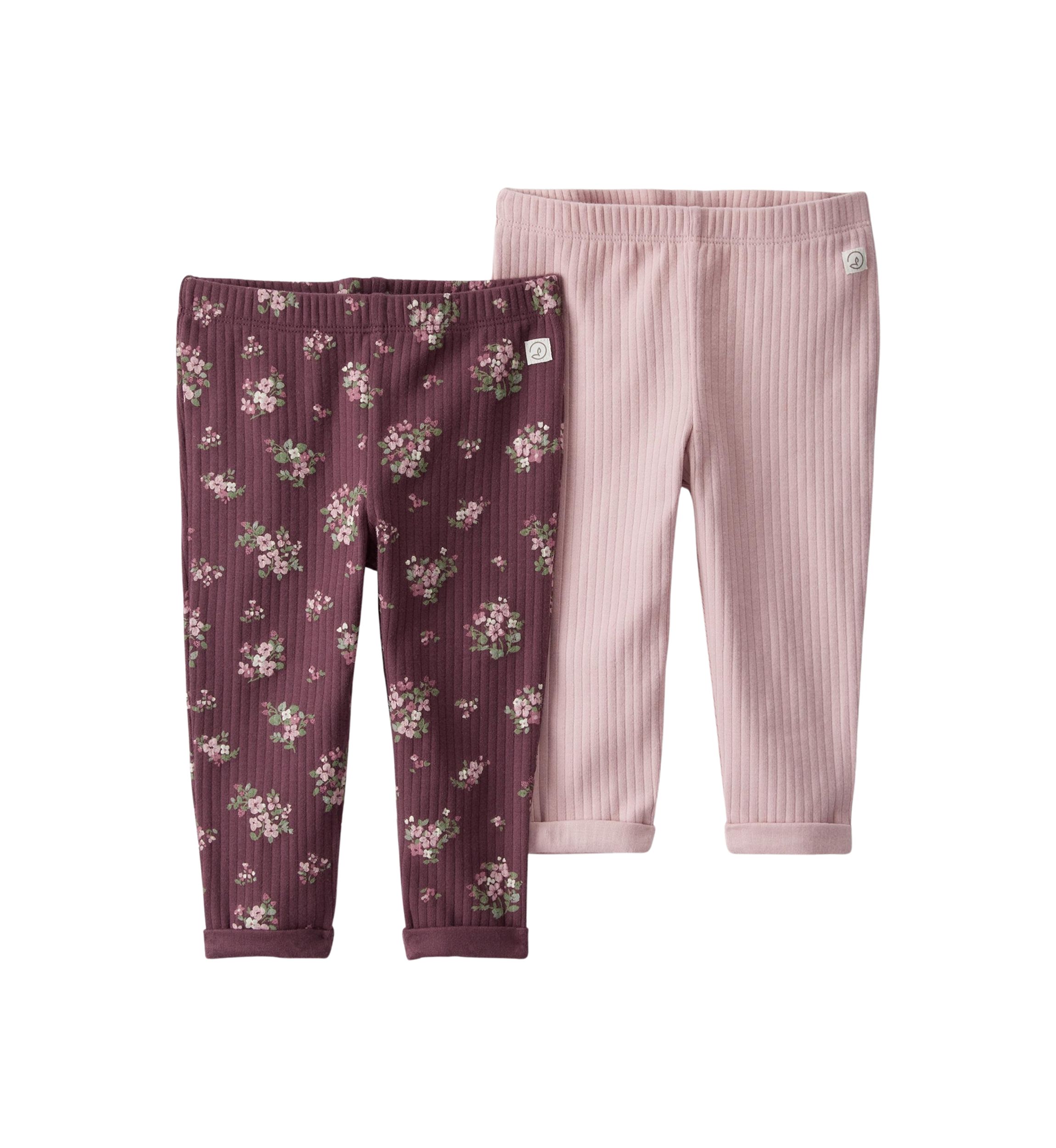 Baby Girls Ribbed Knit Leggings - 2 Pack