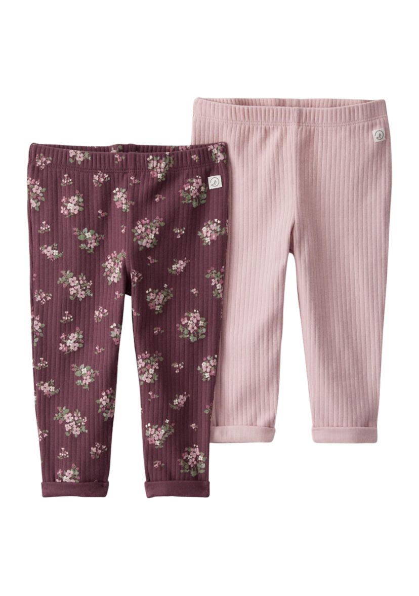 Baby Girls Ribbed Knit Leggings - 2 Pack