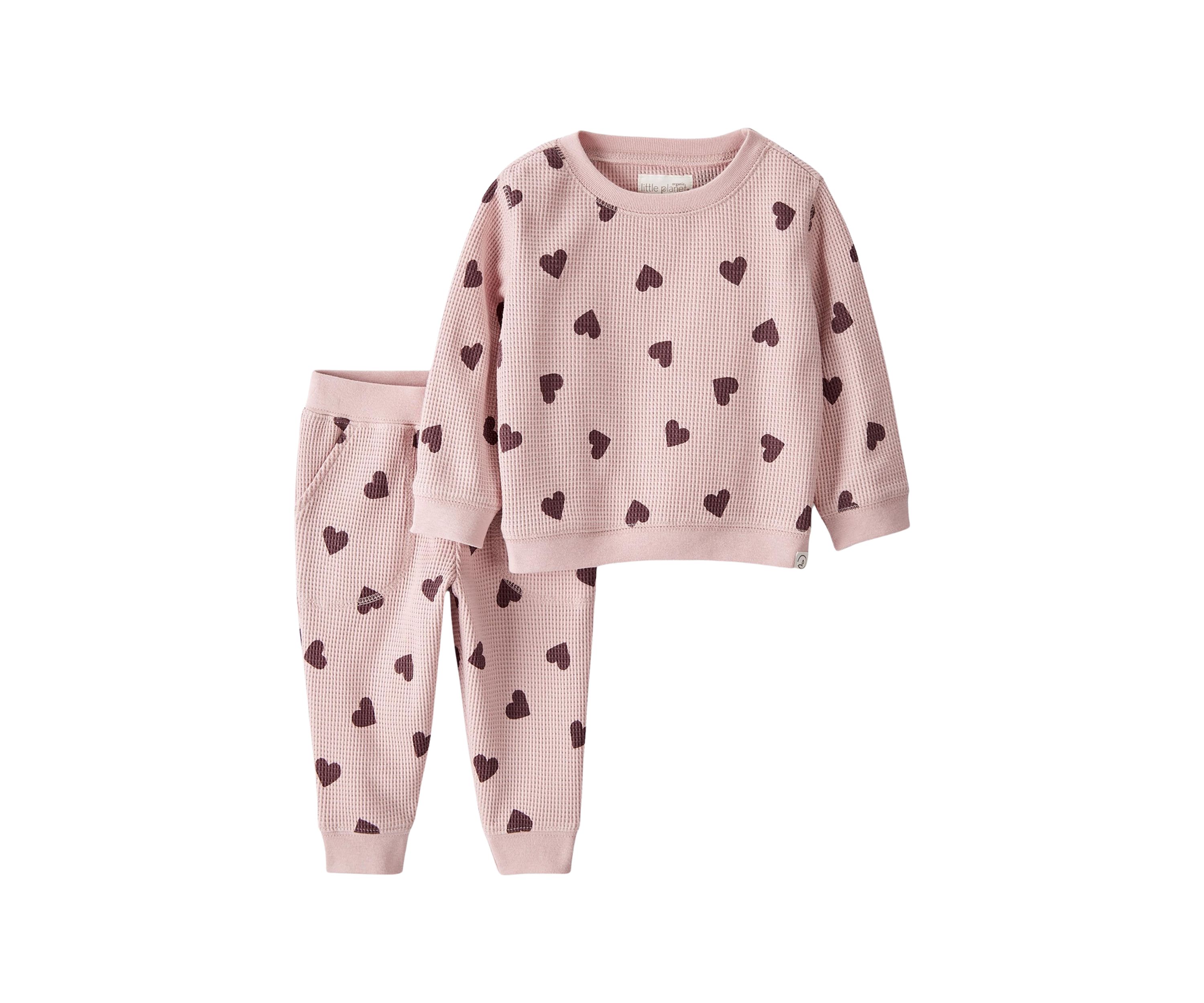 Baby Girls Printed Waffle Knit Thermal Set
