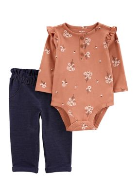 Baby Girls Floral Printed Bodysuit and Pants Set